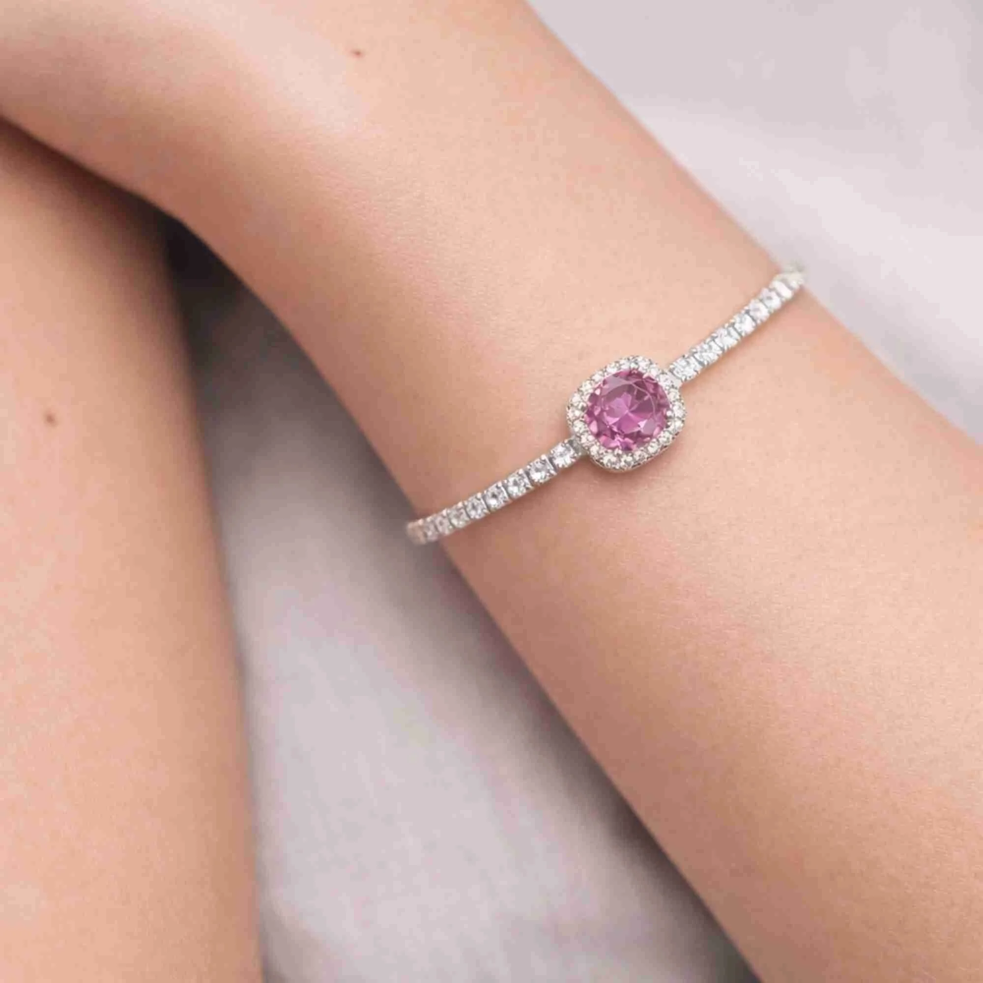 Silver Ruby Halo Tennis Bracelet - Image 2