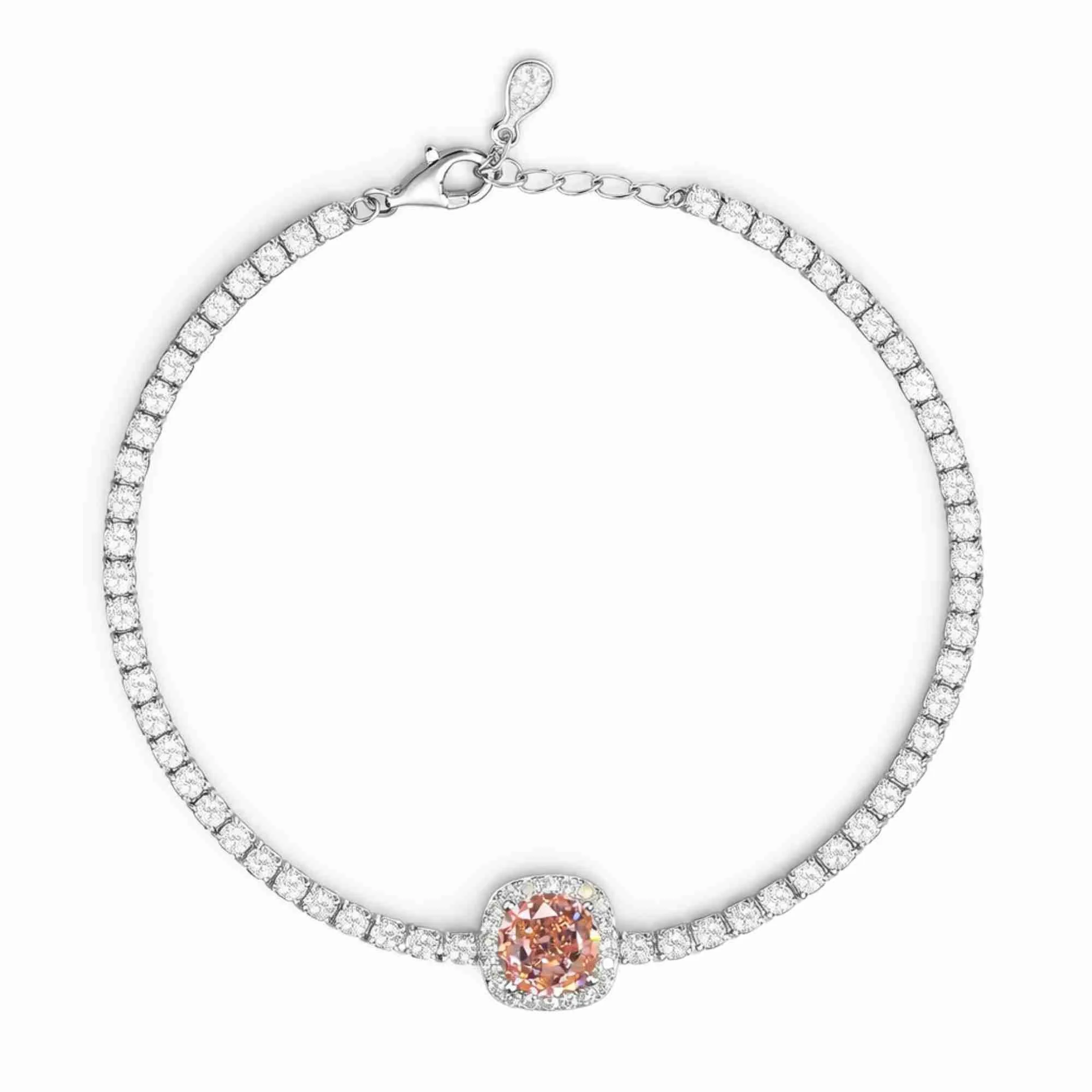 Silver Blush Pink Halo Tennis Bracelet