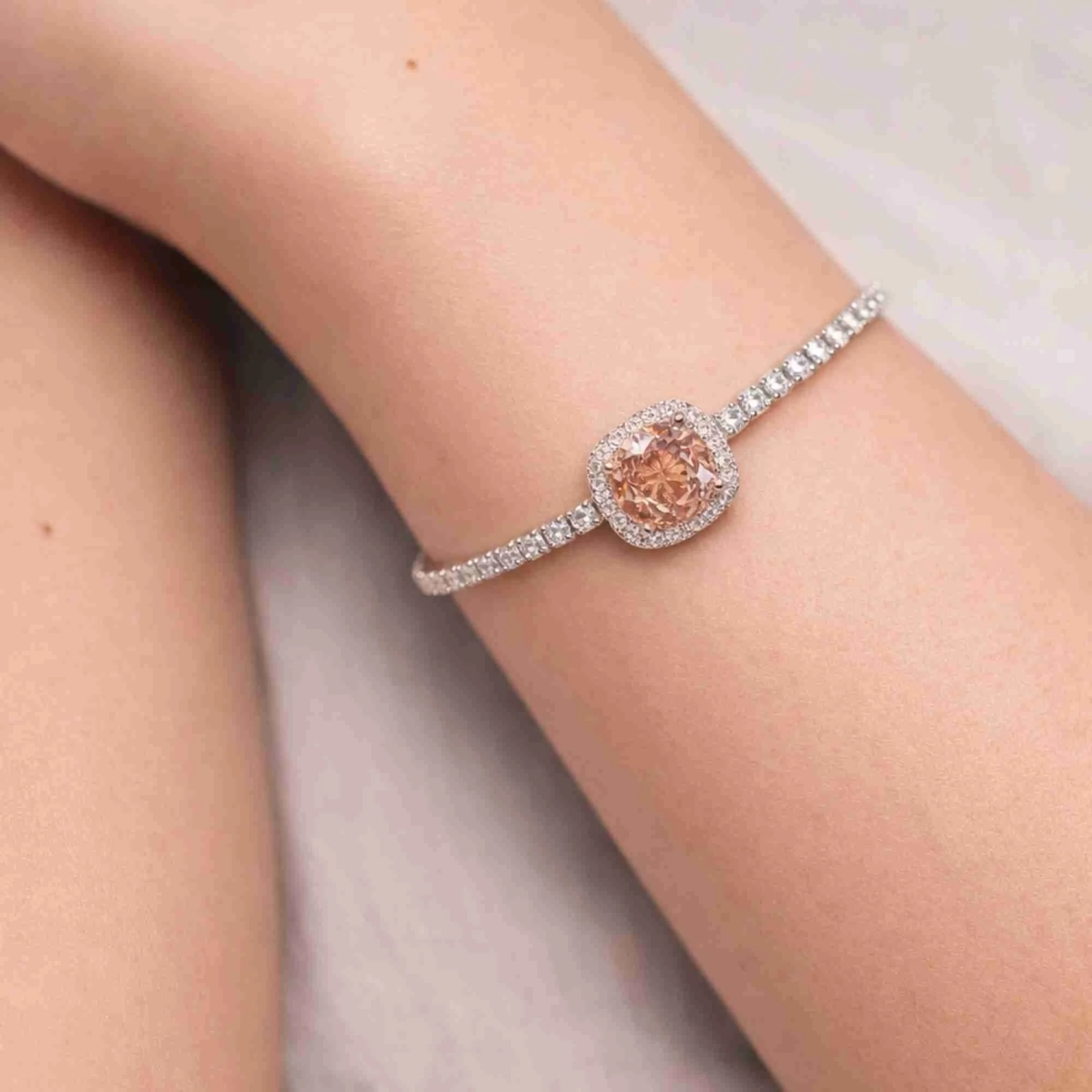 Silver Blush Pink Halo Tennis Bracelet - Image 2
