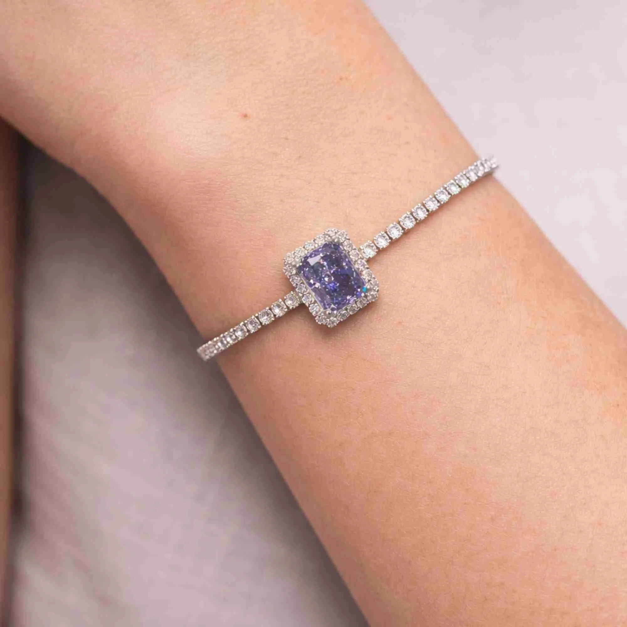 Silver Lilac Luxe Halo Tennis Bracelet - Image 3