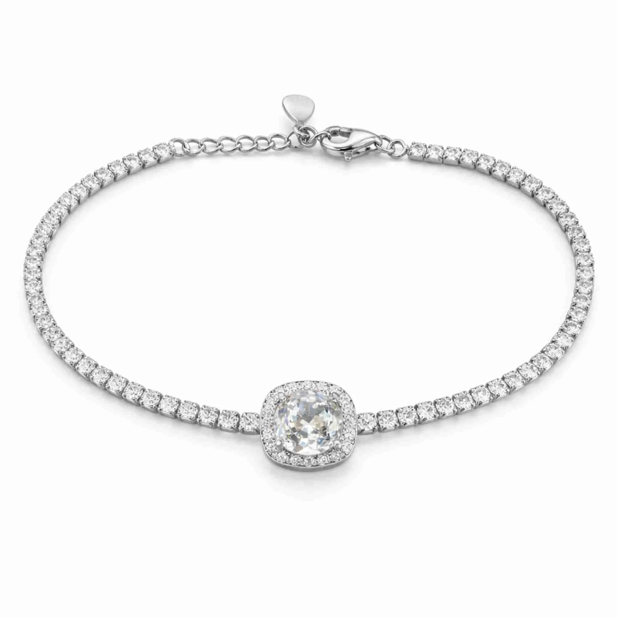Silver Crystal Halo Tennis Bracelet