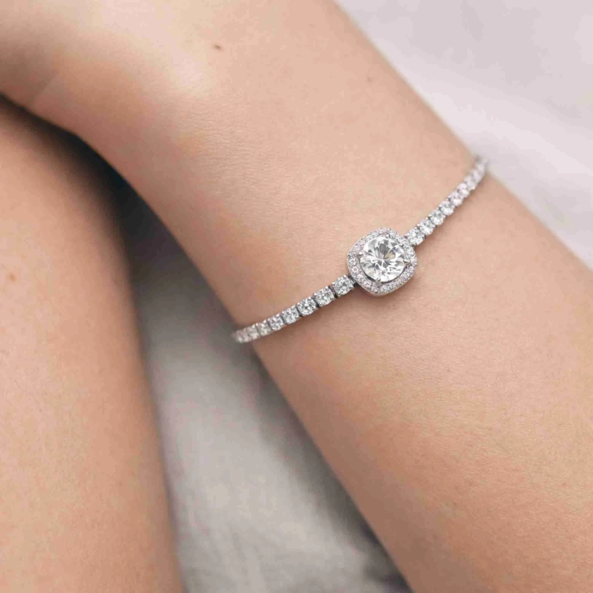 Silver Crystal Halo Tennis Bracelet - Image 2