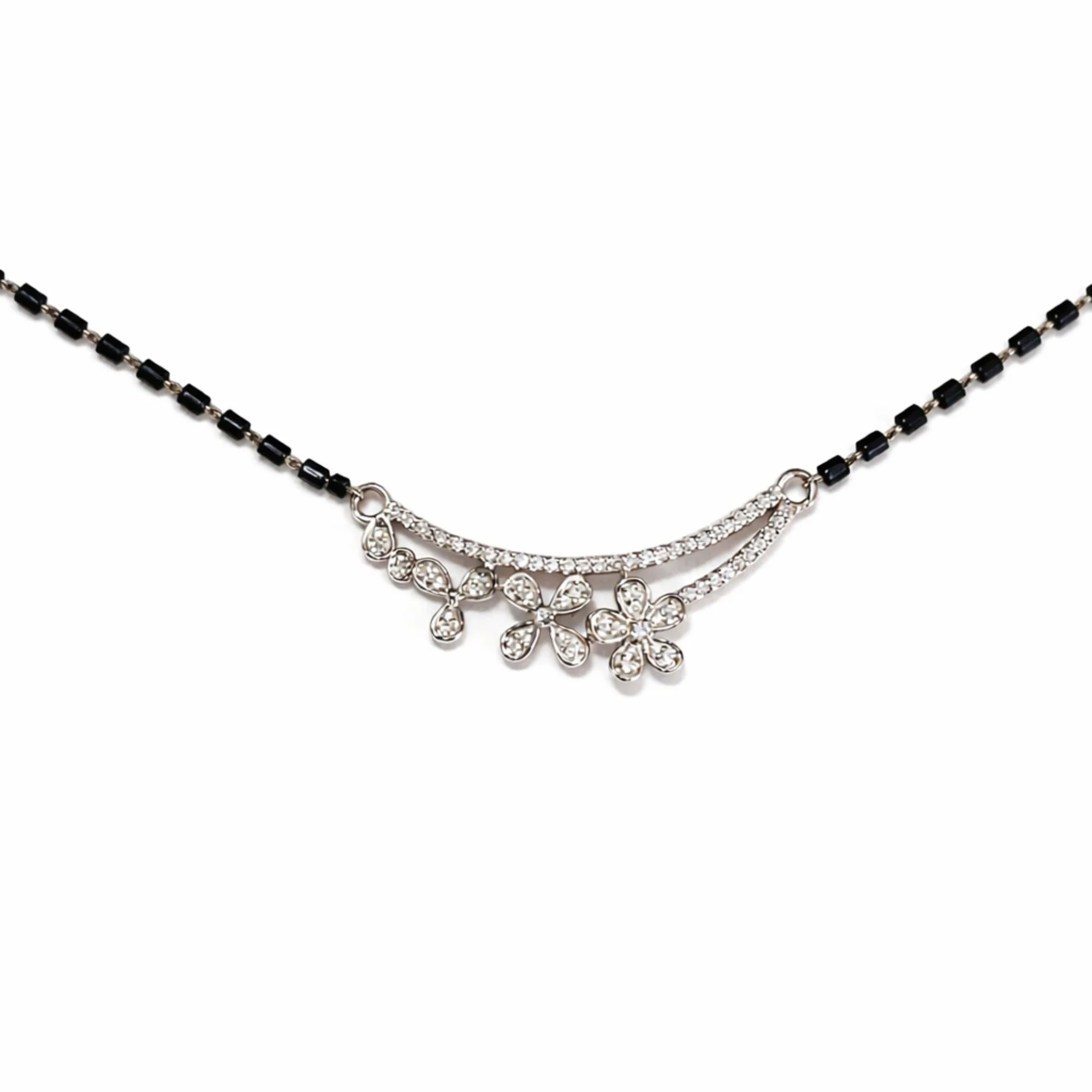 Silver Floral Spark Curve Mangalsutra