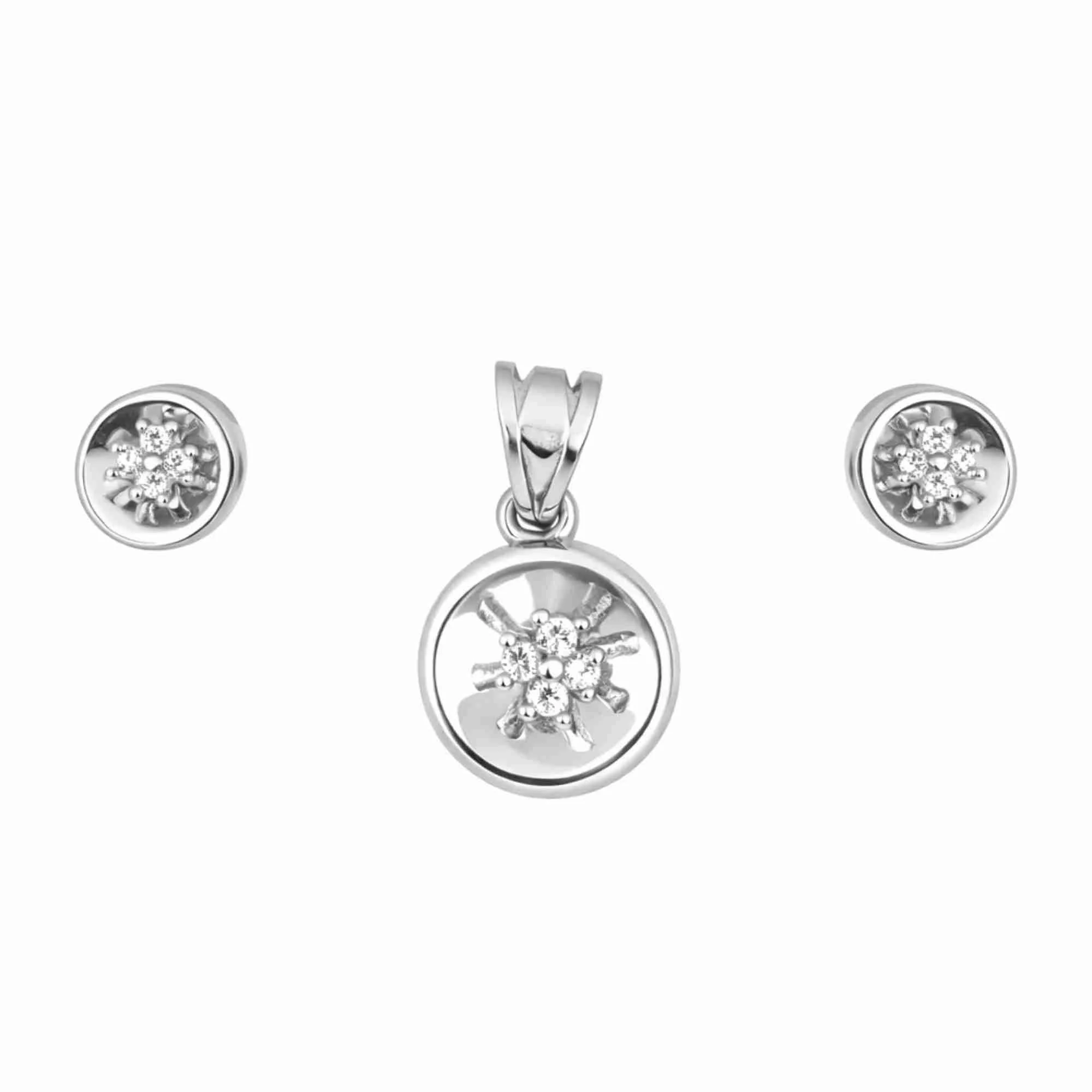 Silver Dot Spark Pendant Earrings Set