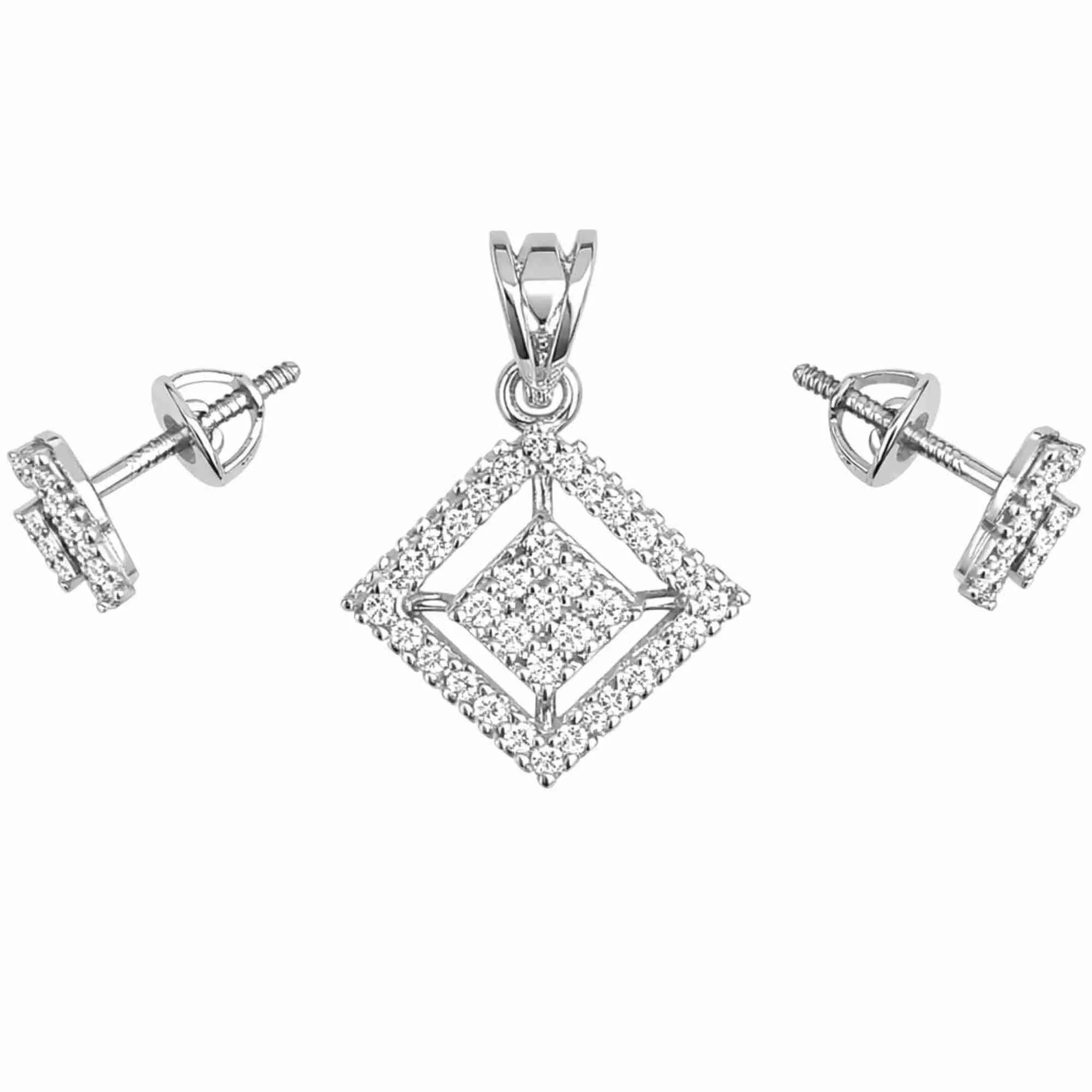 Silver Royal Spark Square Pendant Earrings Set - Image 3