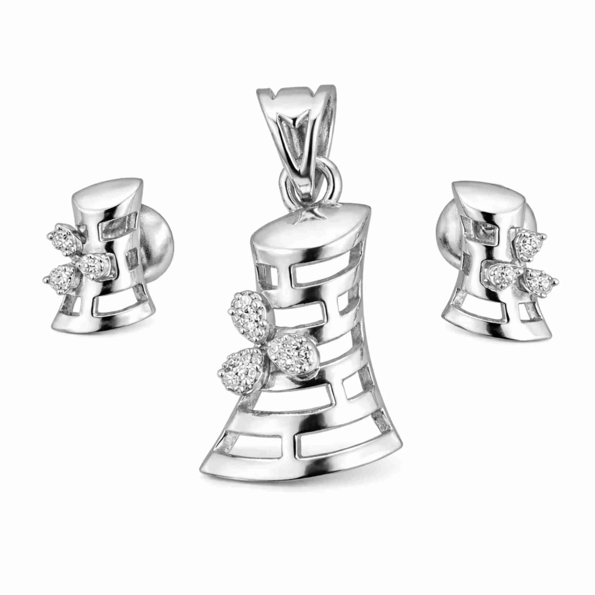 Silver Titan Curve Pendant Earrings Set