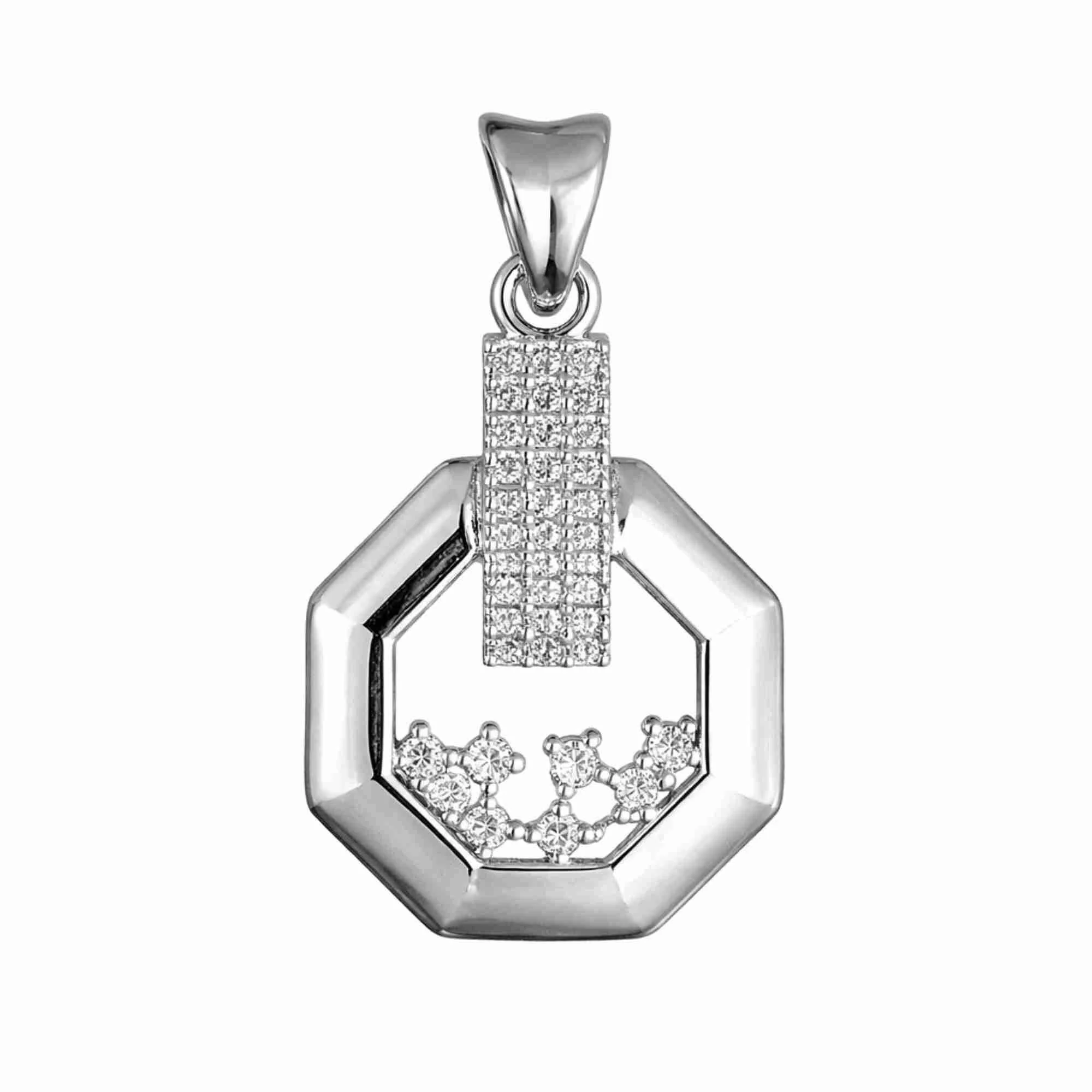 Silver Crystal Edge Octagon Pendant