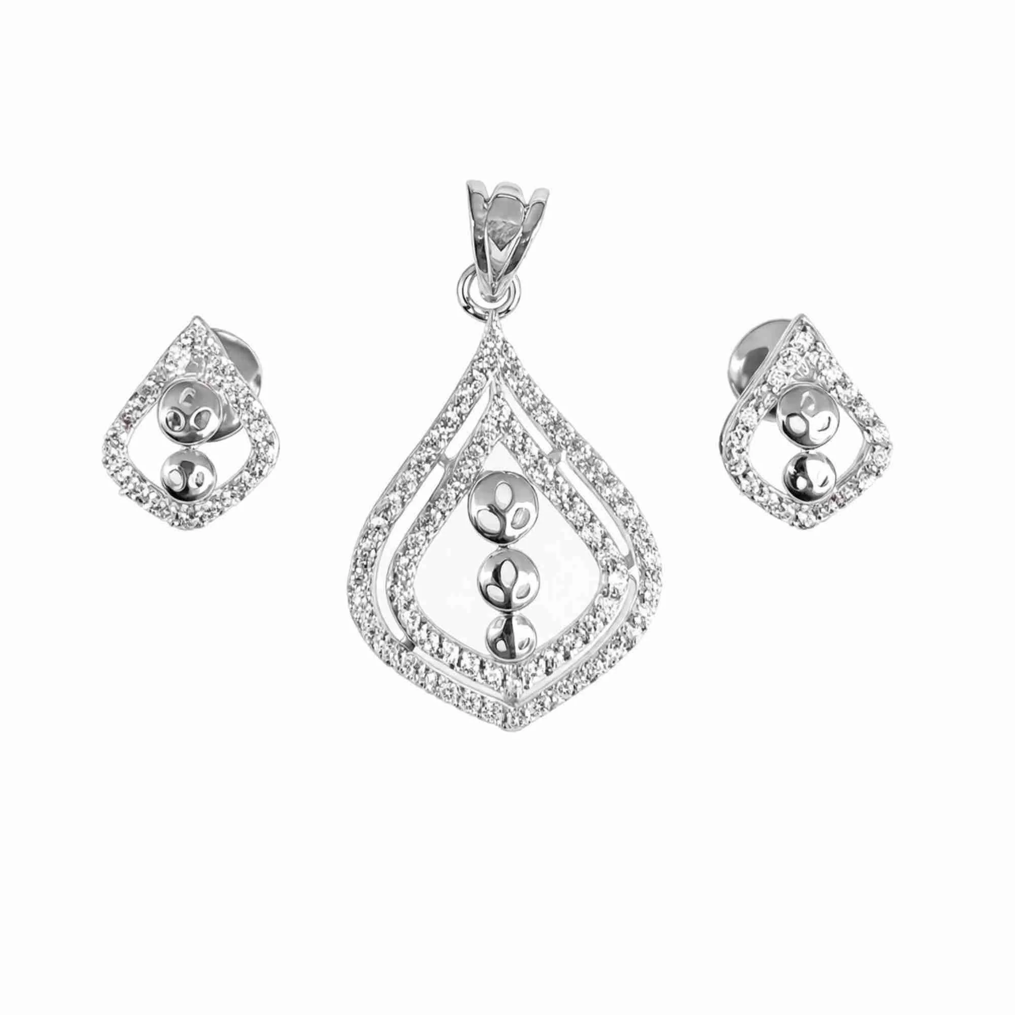 Silver Trinity Drop Spark Pendant Earrings Set