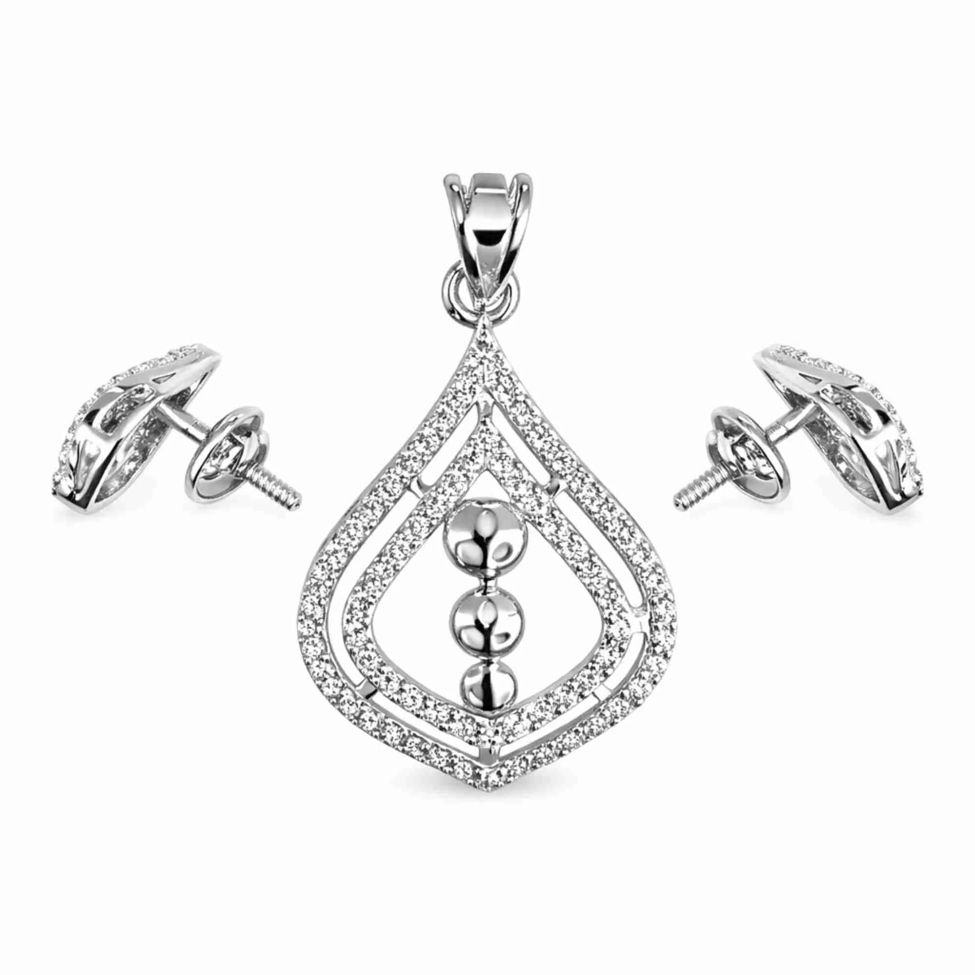 Silver Trinity Drop Spark Pendant Earrings Set - Image 3