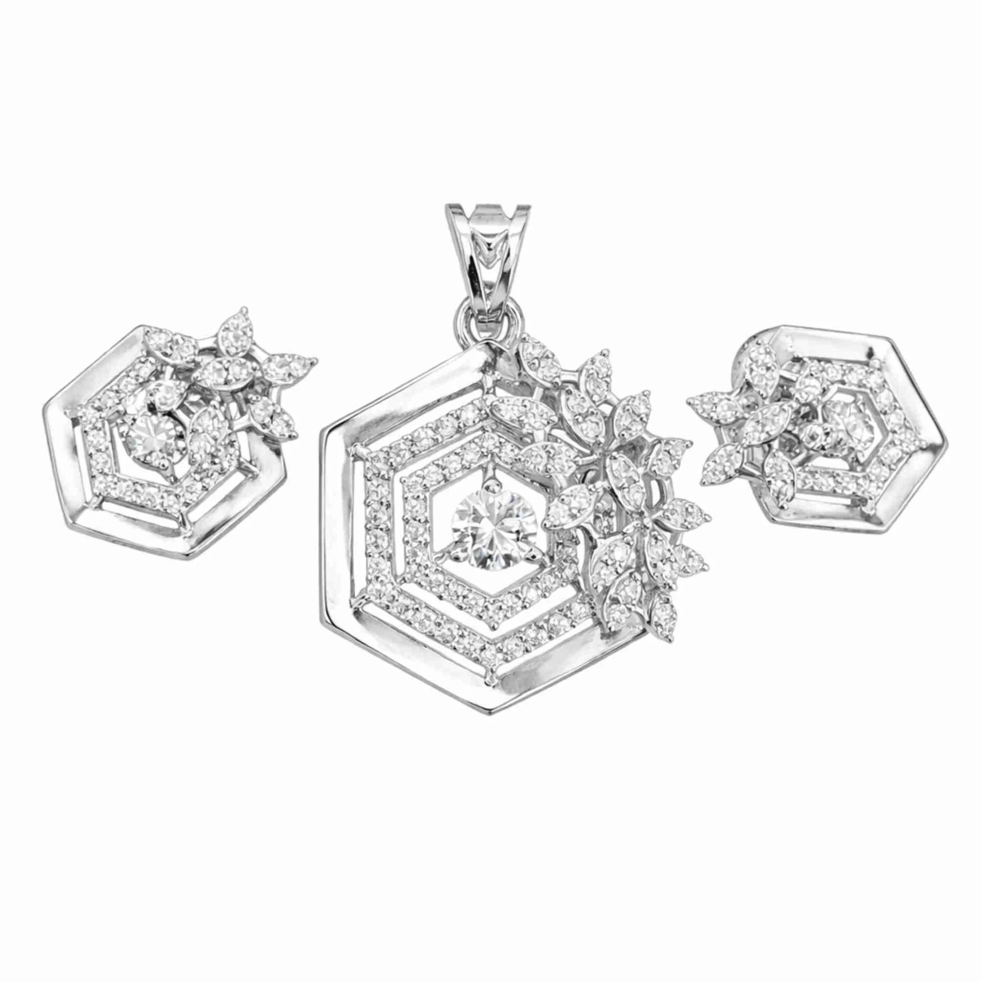 Silver Queen’s Garden Hexa Pendant Earrings Set