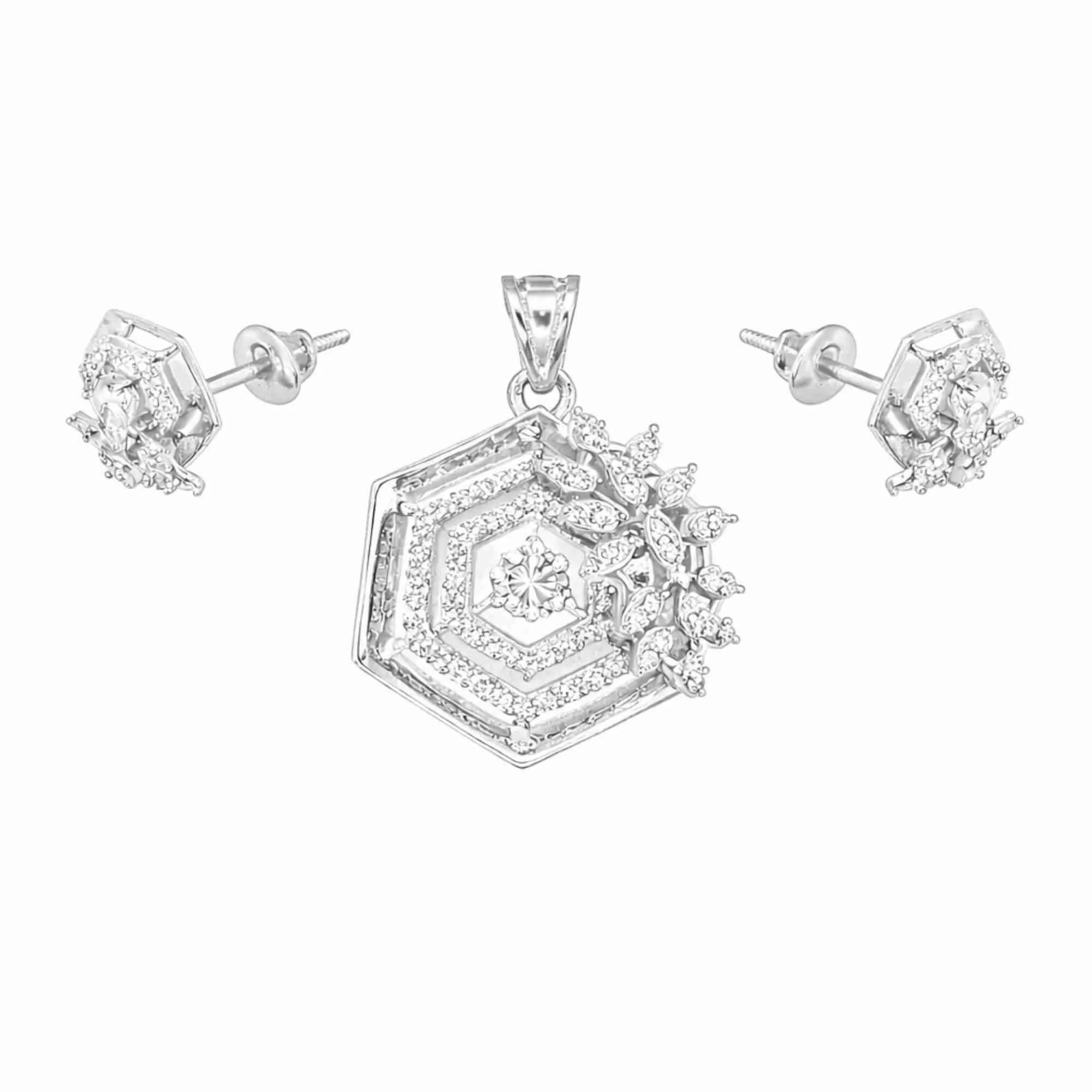 Silver Queen’s Garden Hexa Pendant Earrings Set - Image 3