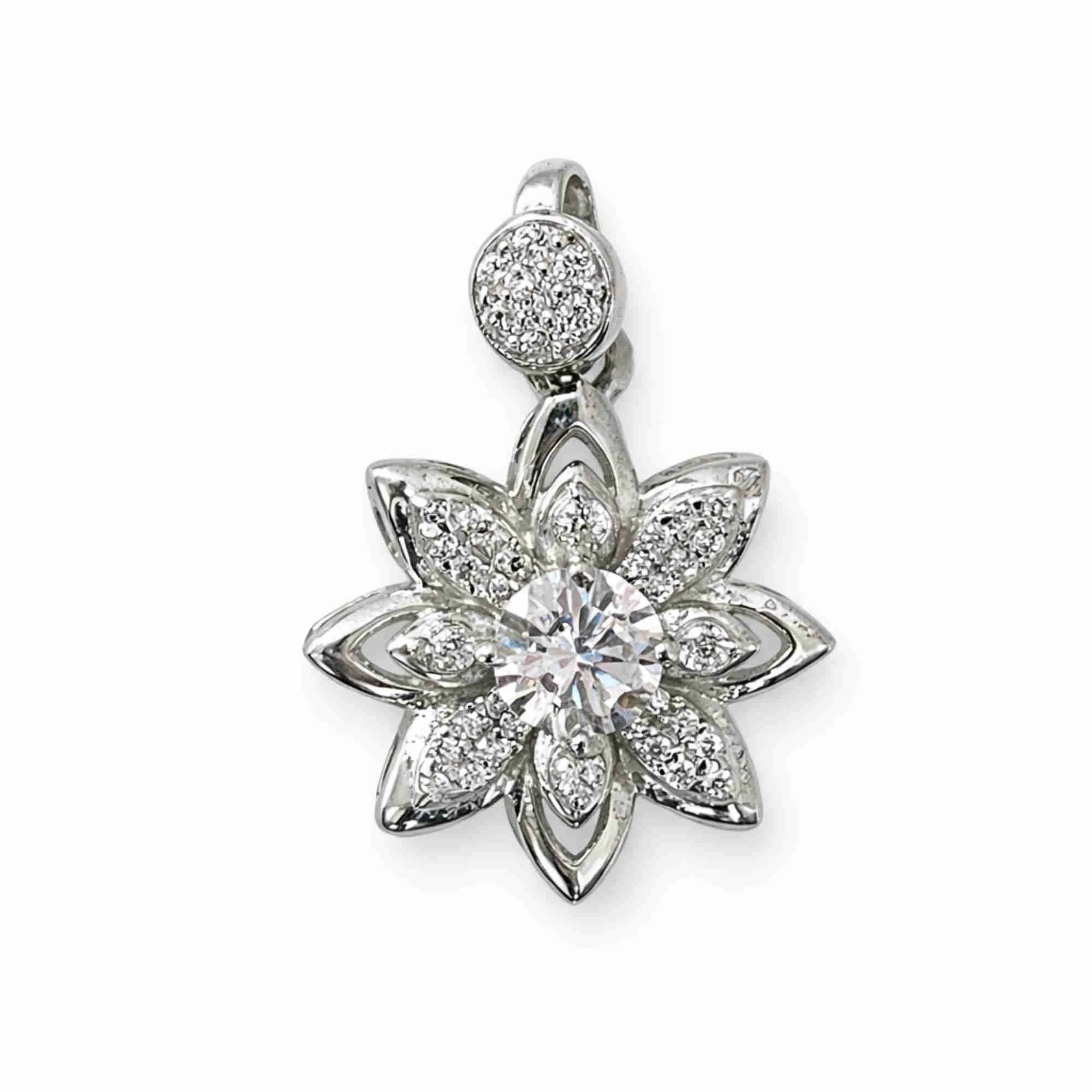 Silver Petal Shine Diamond Pendant