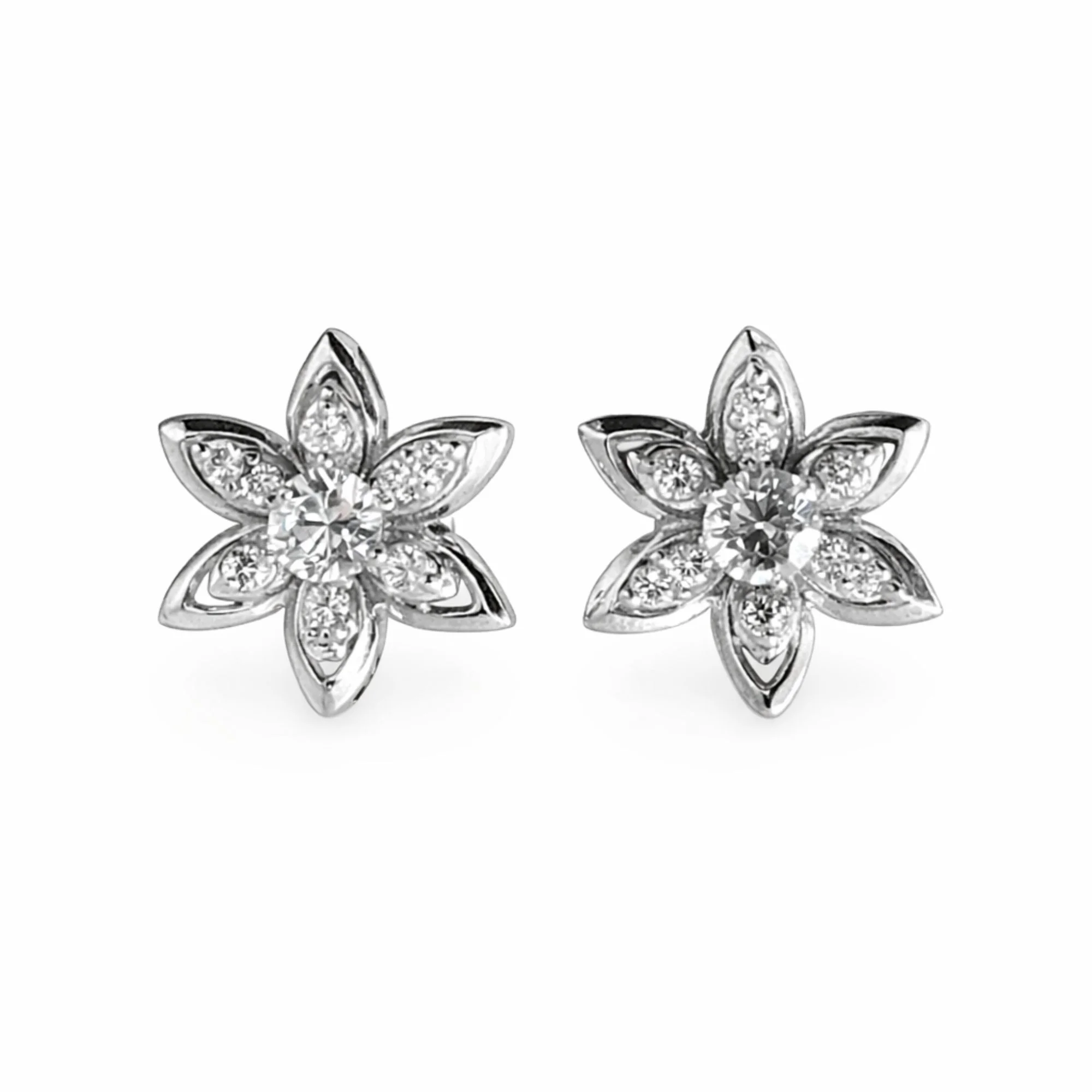 Silver Petal Shine Diamond Earrings