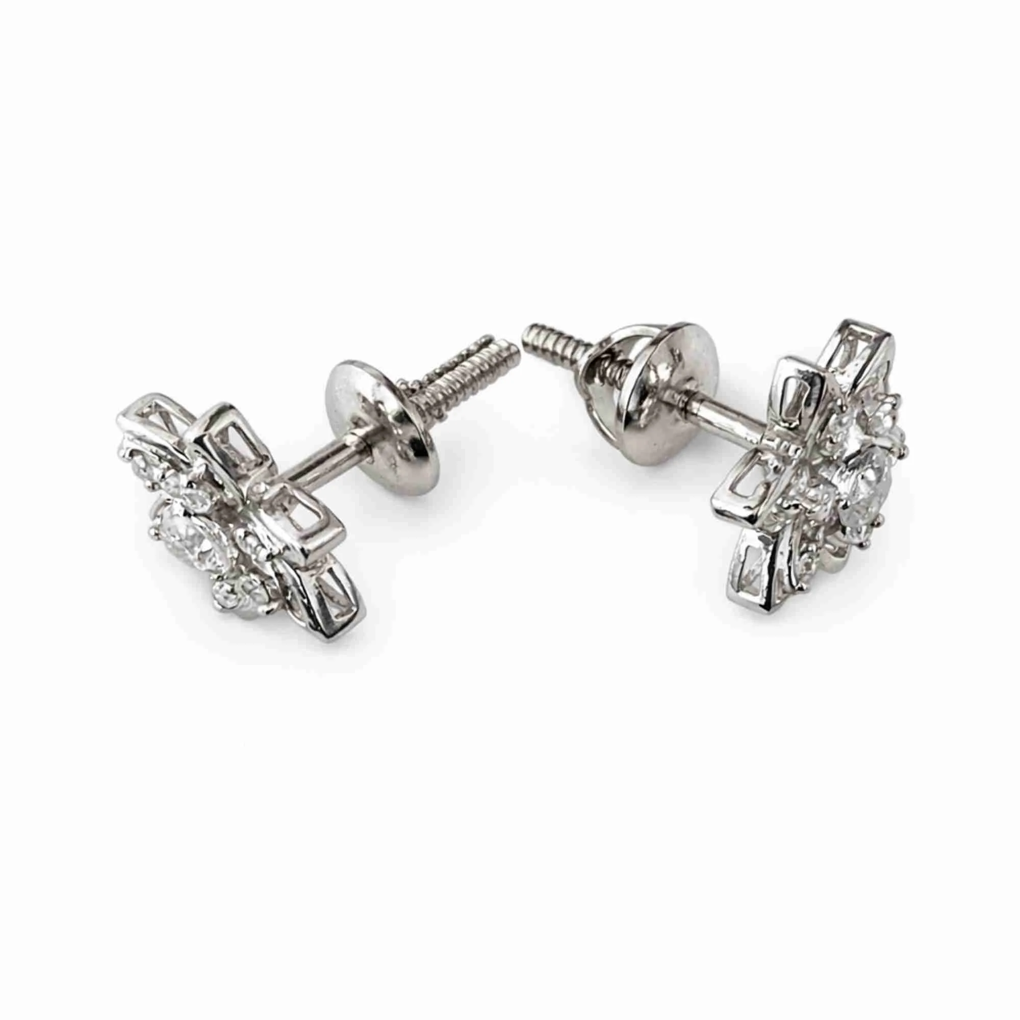 Silver Petal Shine Diamond Earrings - Image 3