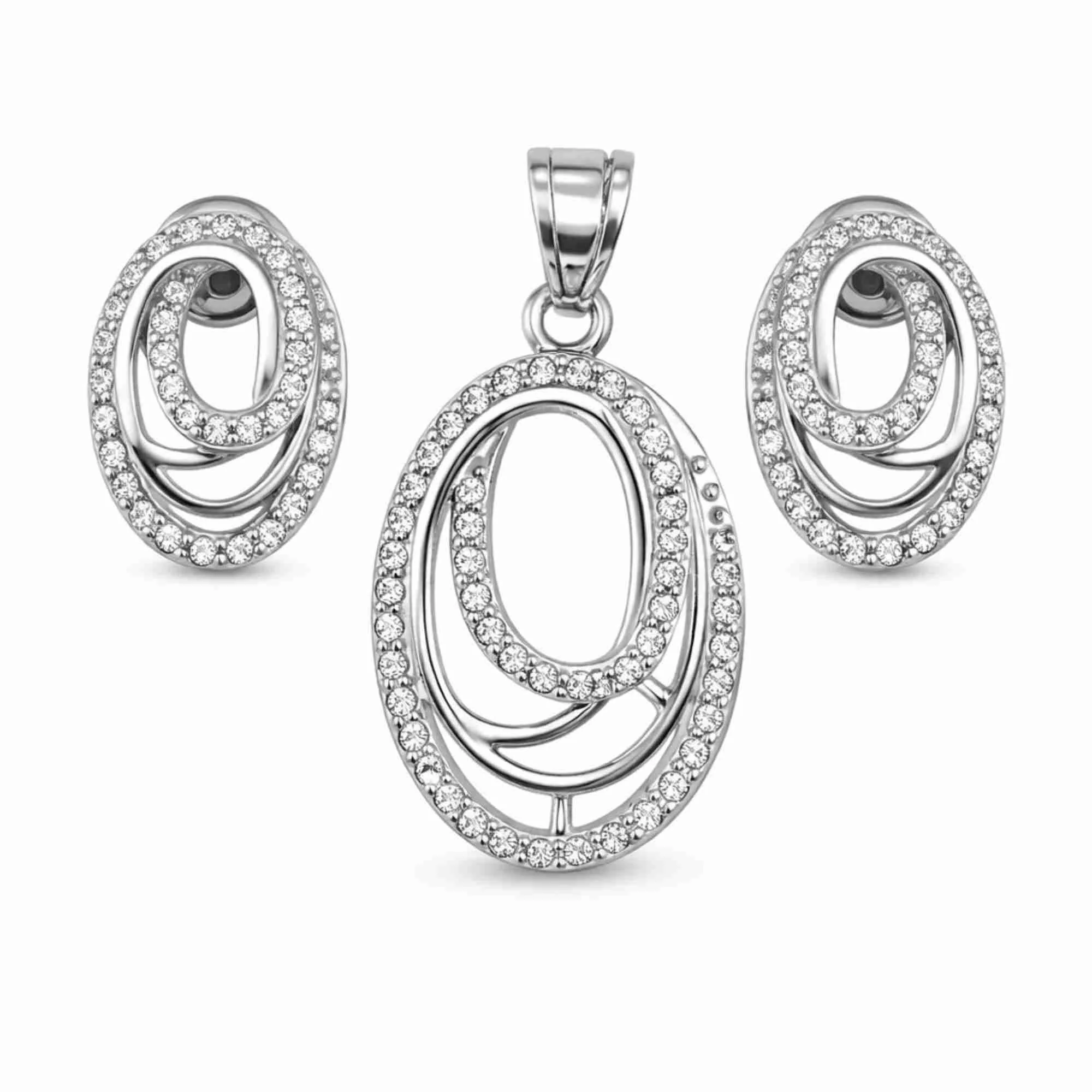Silver Eternal Loop Spark Pendant Earrings Set
