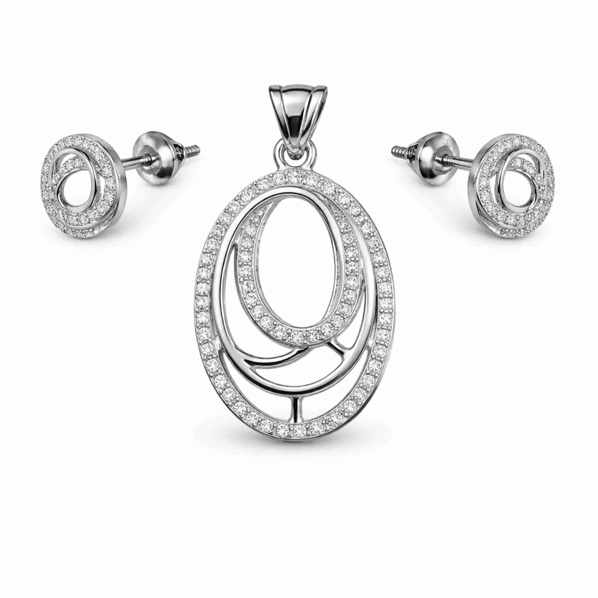 Silver Eternal Loop Spark Pendant Earrings Set - Image 3