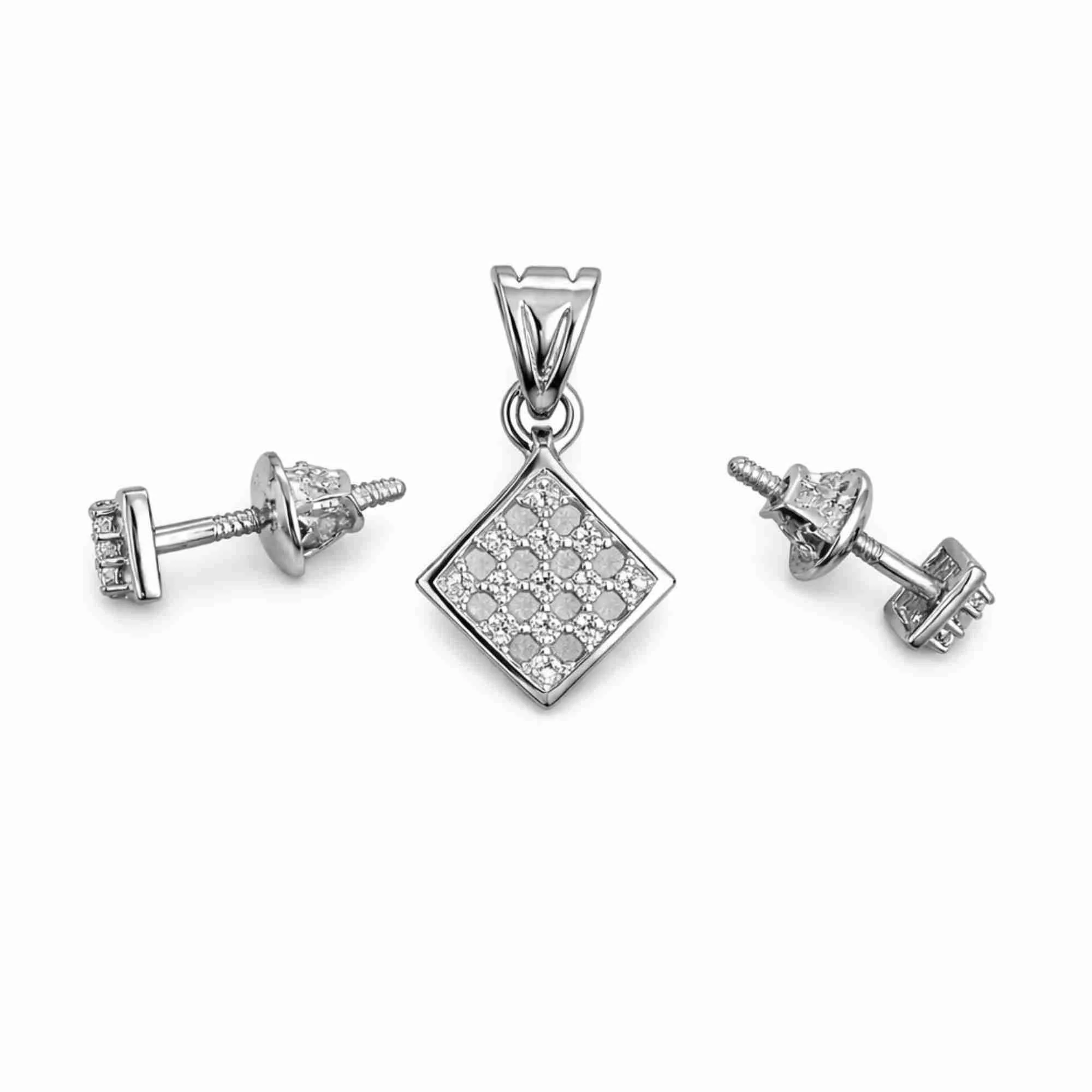 Silver Crystal Matrix Square Pendant Earrings Set - Image 3