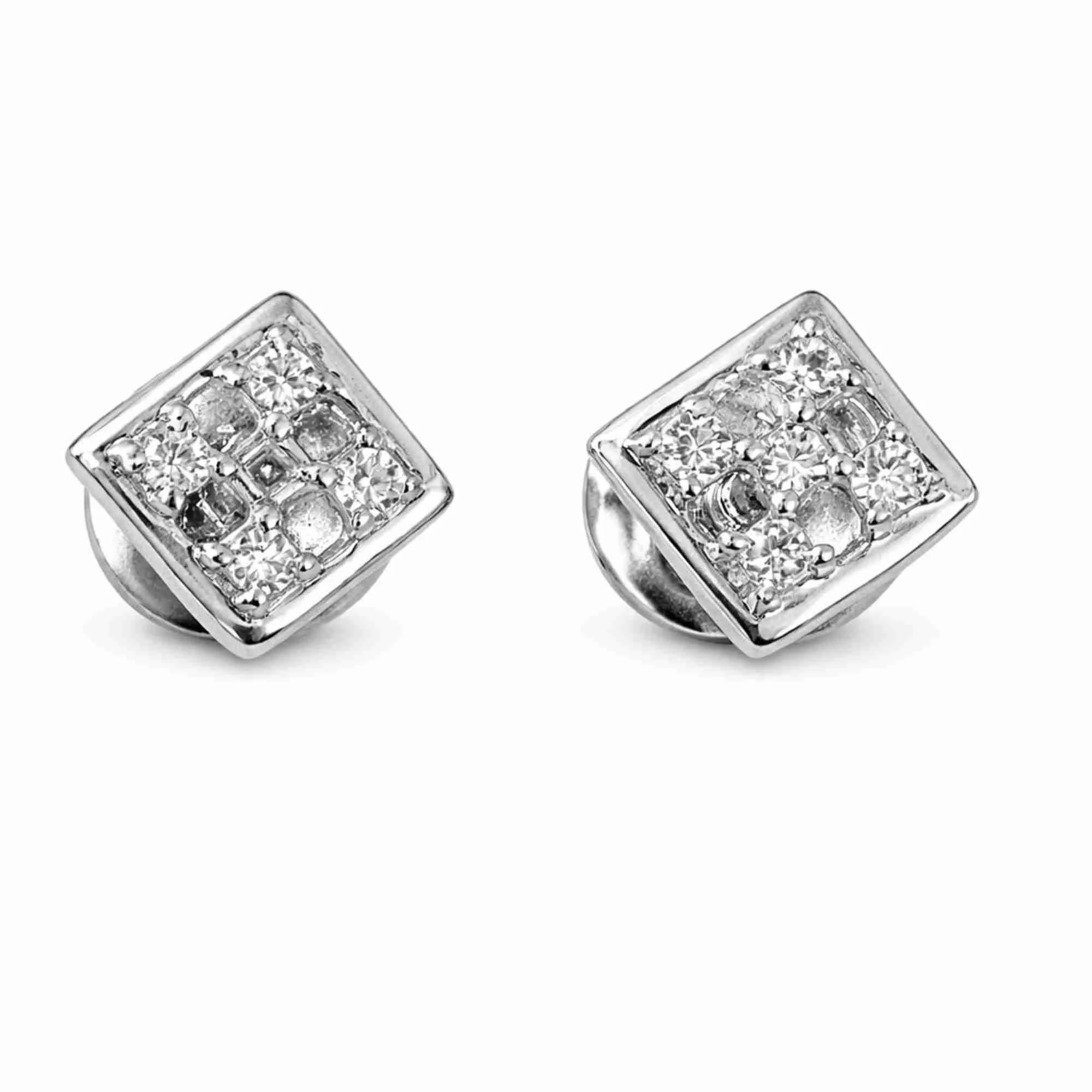 Silver Crystal Matrix Square Earrings