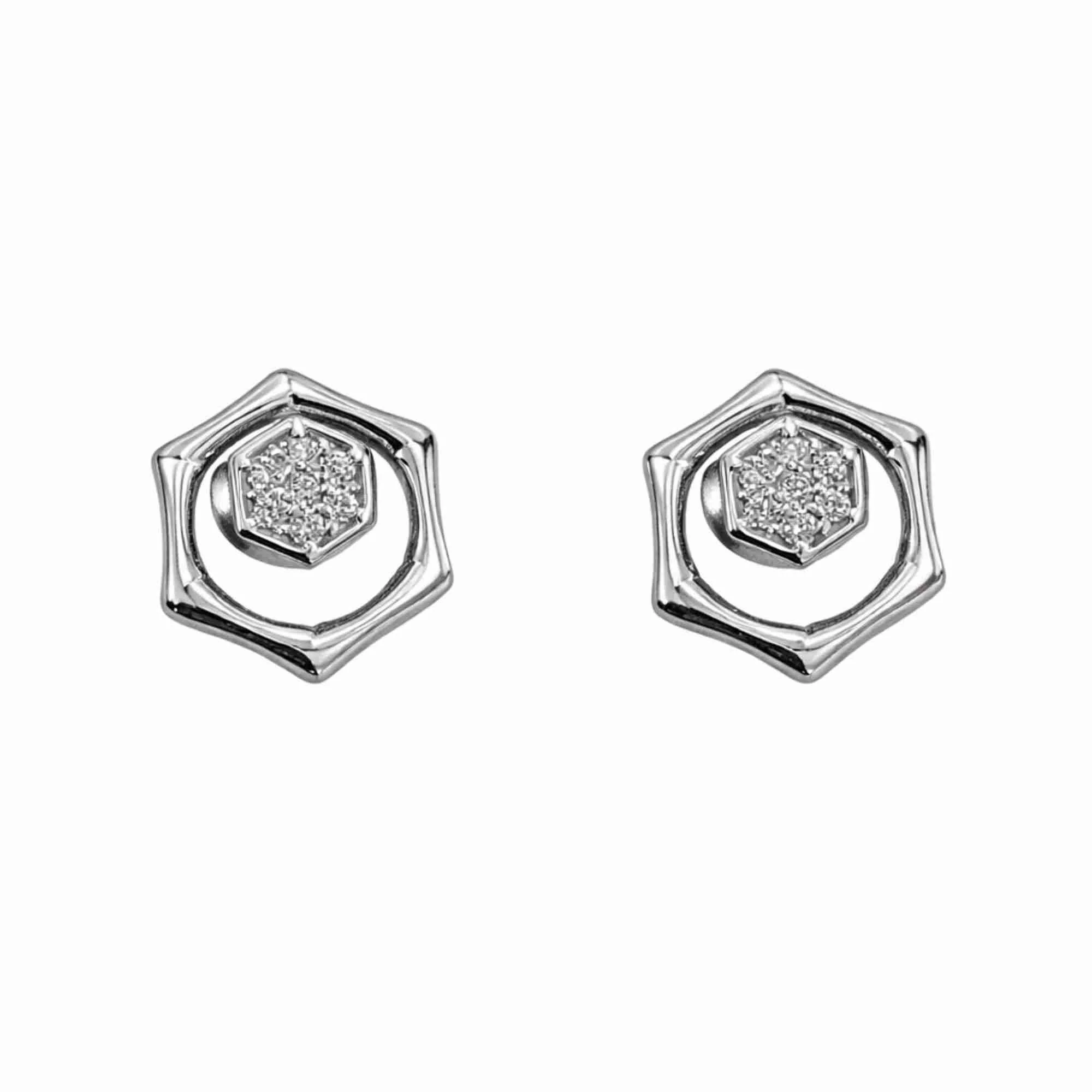 Silver Hexa Charm Earrings