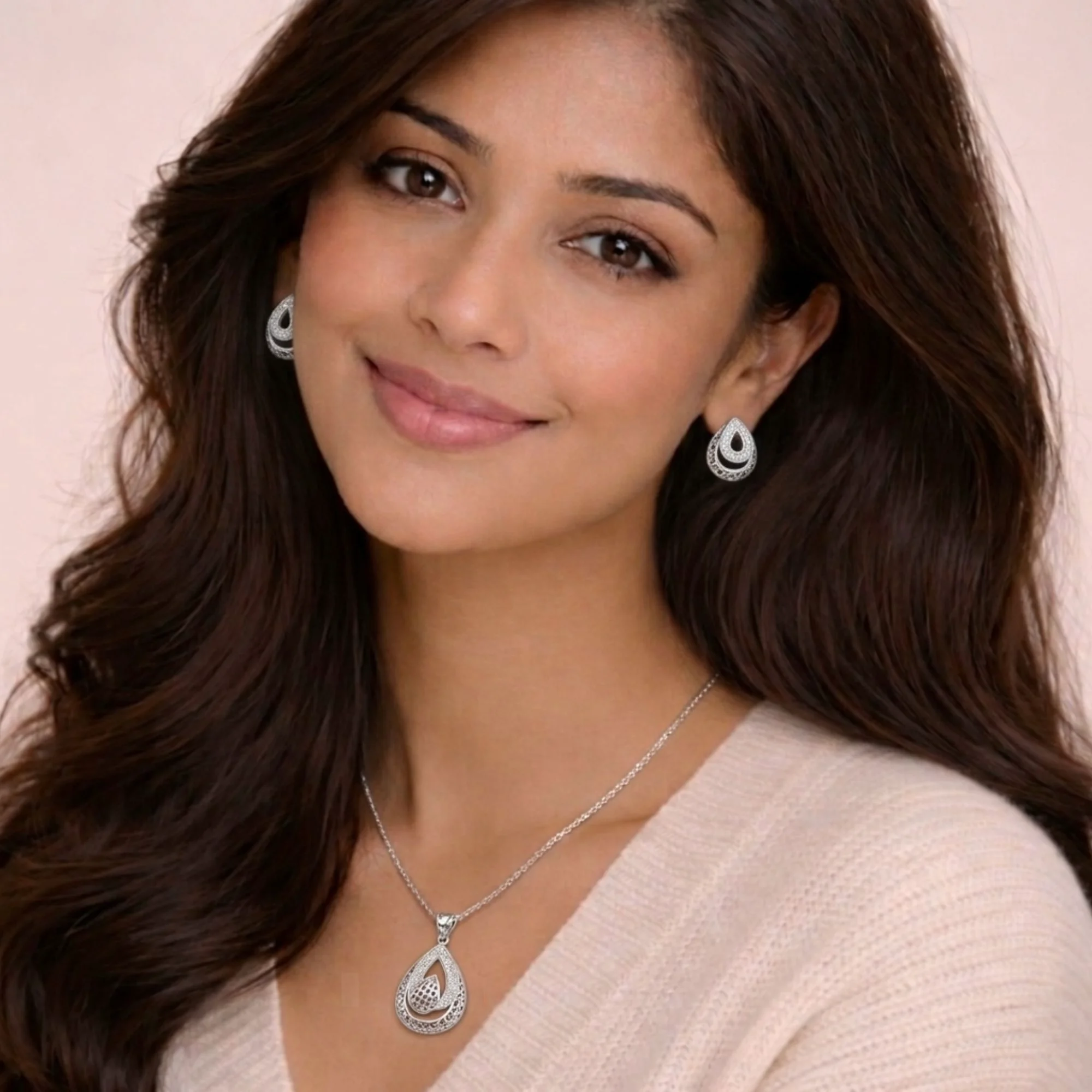 Silver Twilight Luxe Pendant Earrings Set - 2