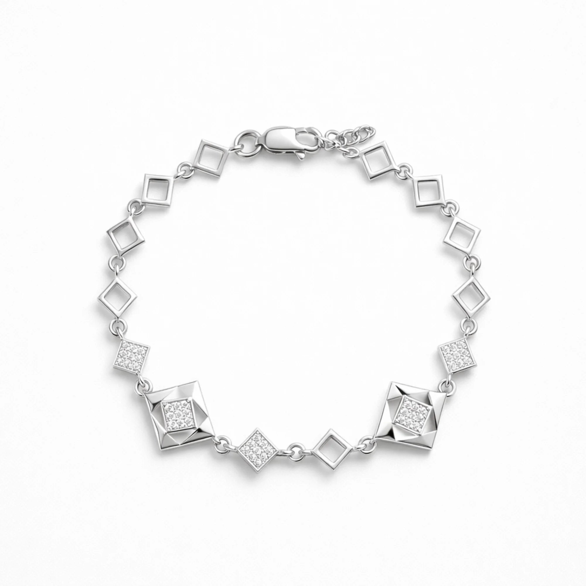 Silver Modern Pyramid Link Bracelet