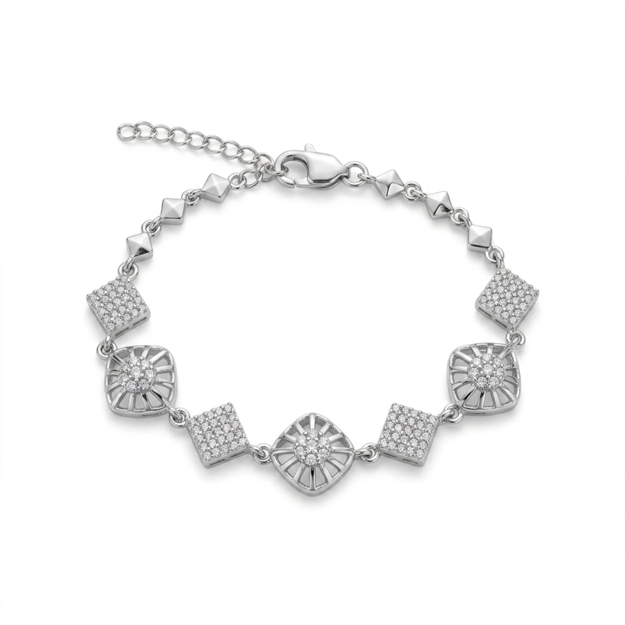 Silver Crystal Sunburst Link Bracelet