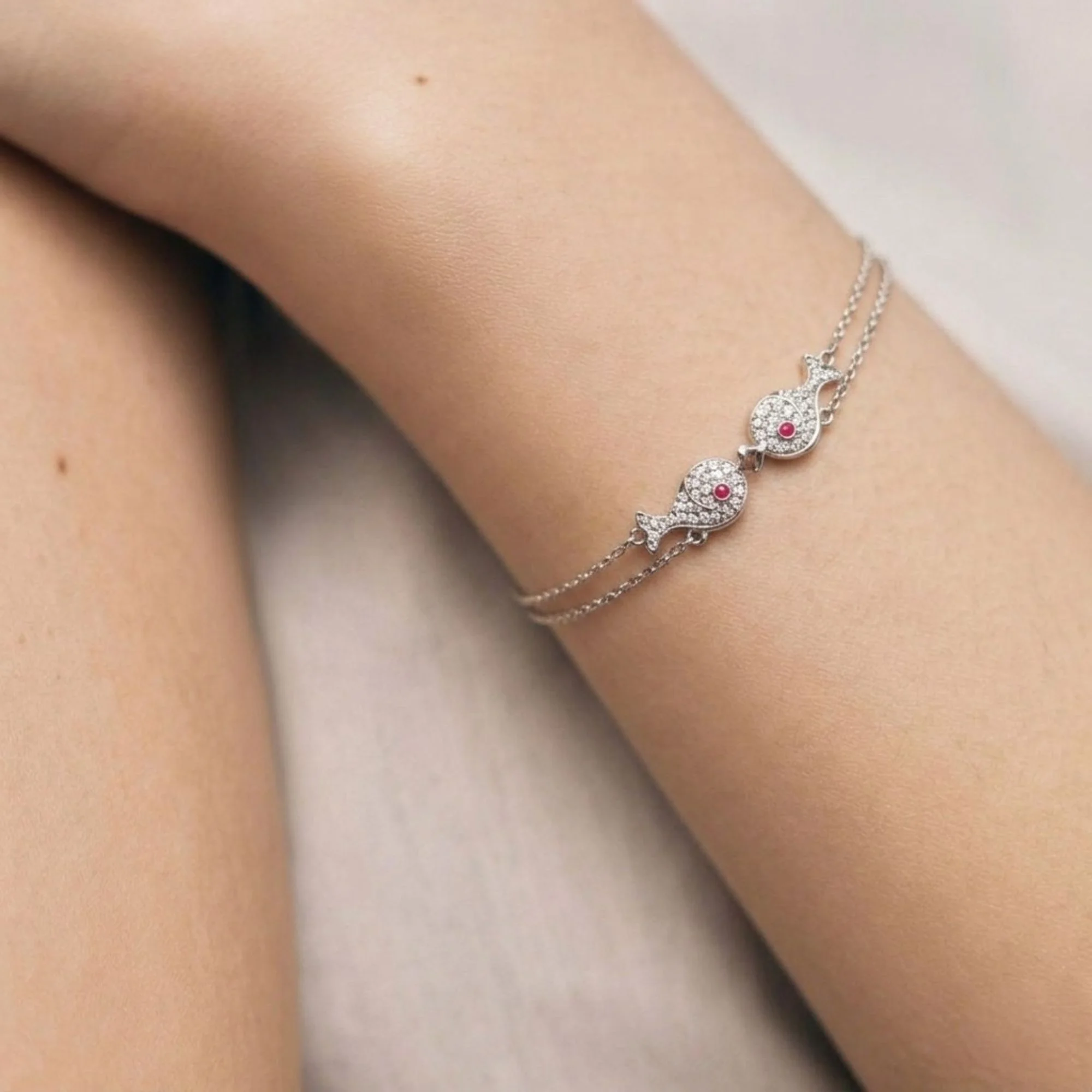 Silver Crystal Love Duo Bracelet - 2