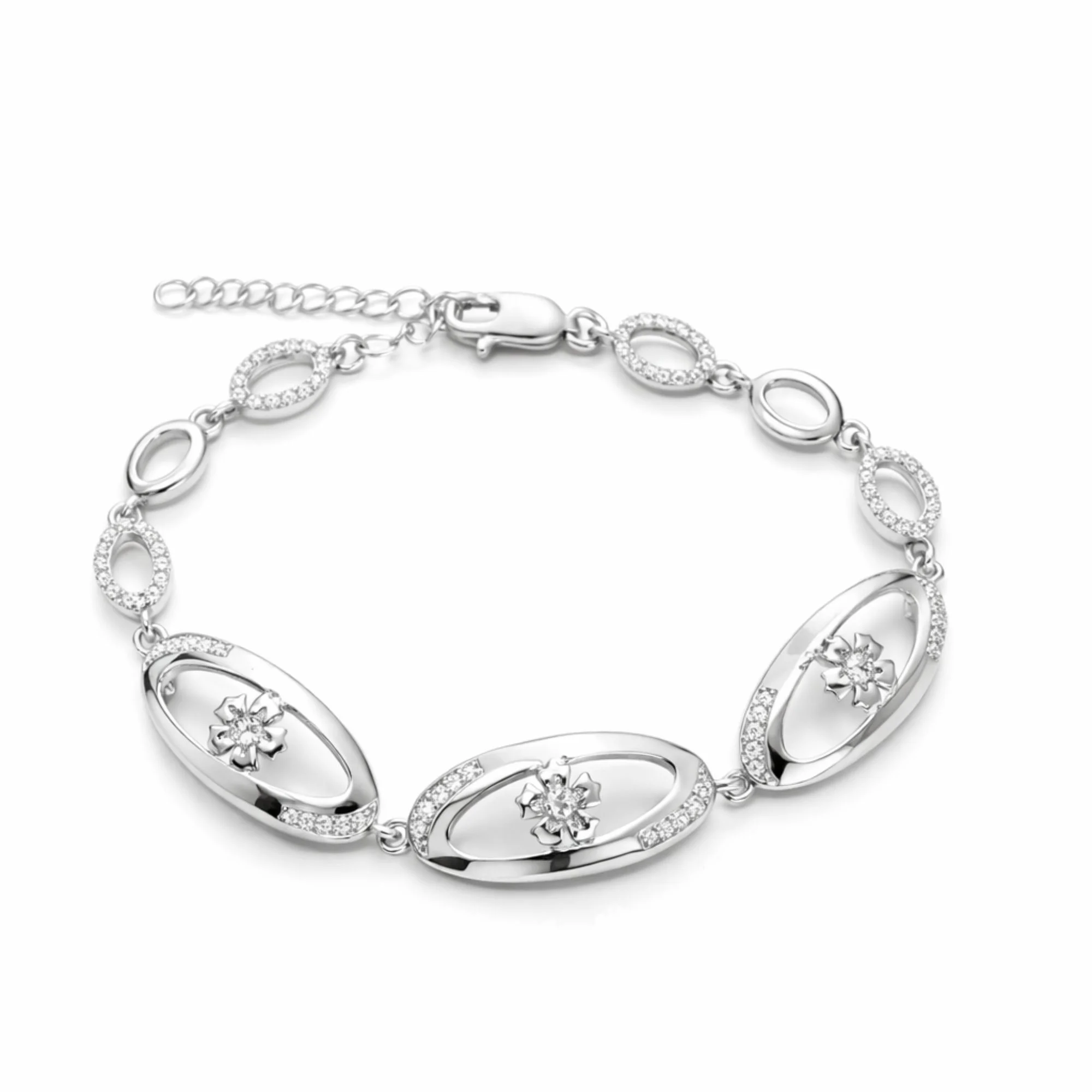 Silver Floral Oval Luxe Bracelet