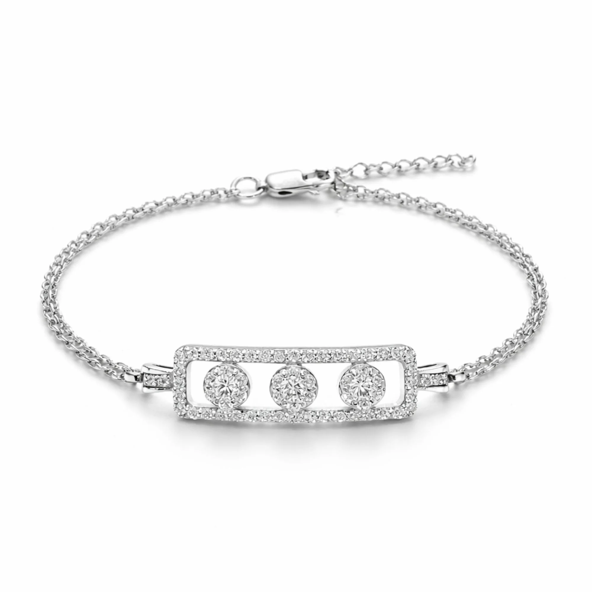 Silver Trio Crystal Bar Bracelet