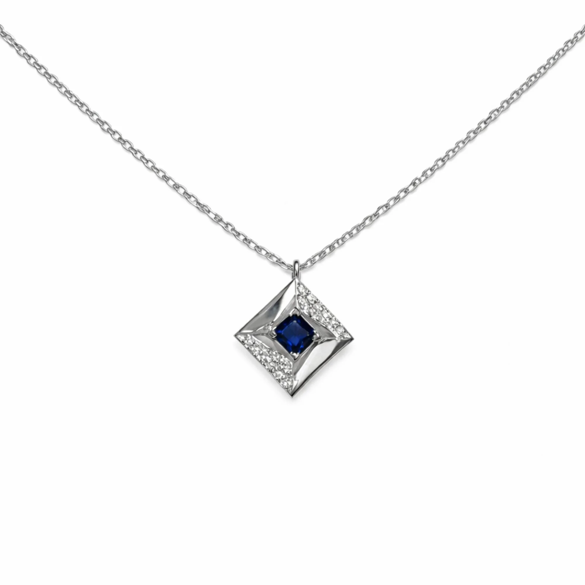 Silver Sapphire Square chain pendant Chain & Pendant