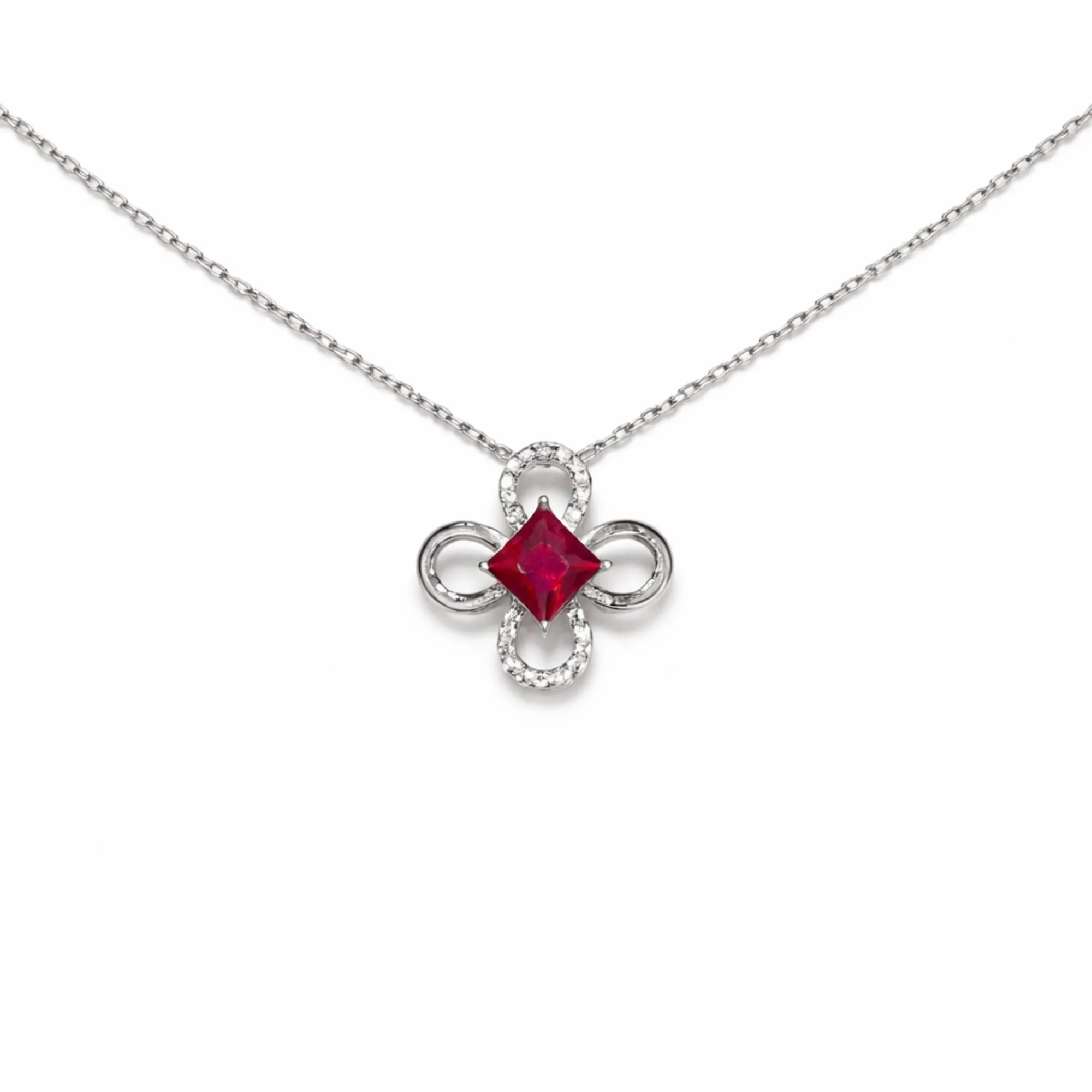 Silver Ruby Bloom chain pendant Chain & Pendant