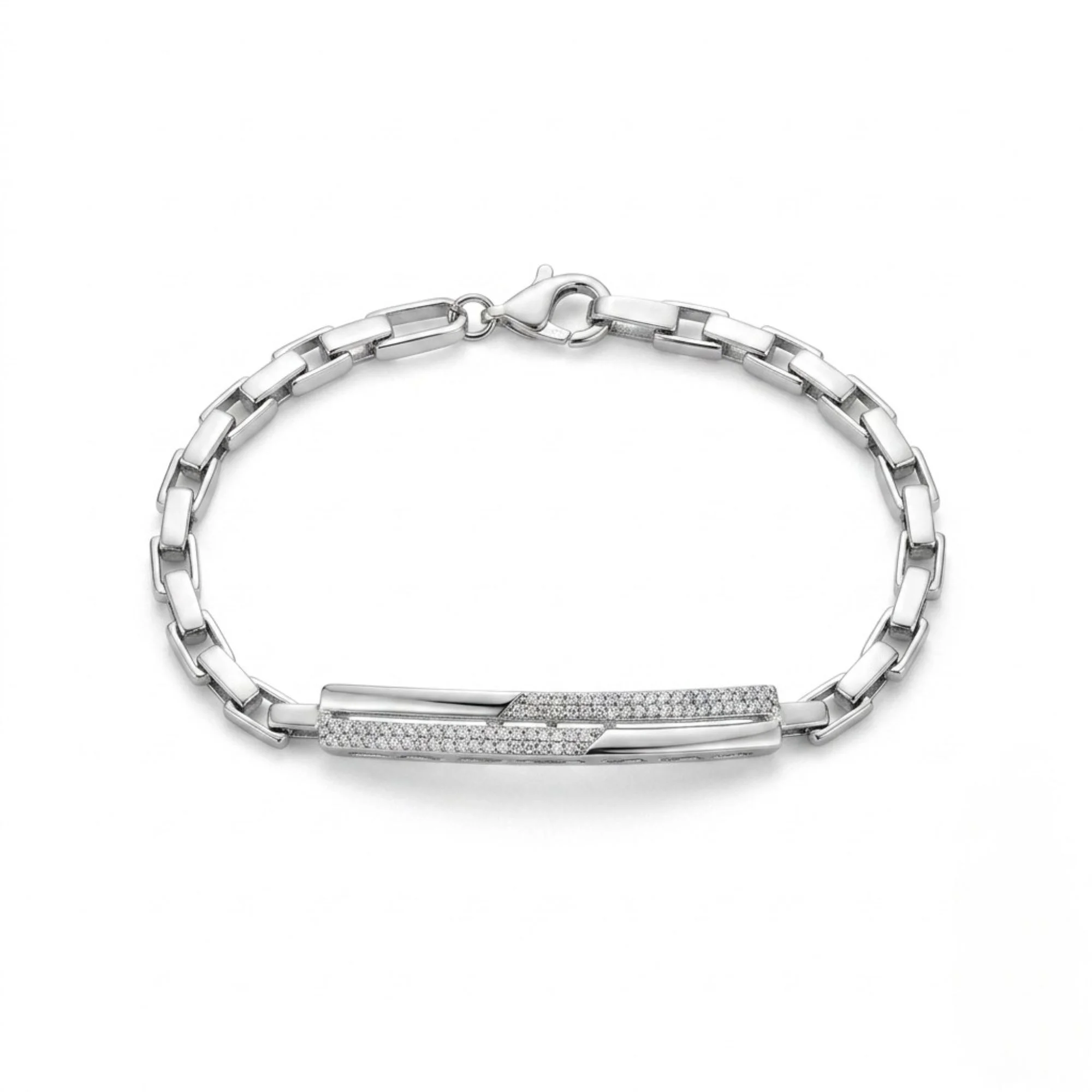 Silver Dual Line Bar Bracelet Men's Bracelet - Image 1