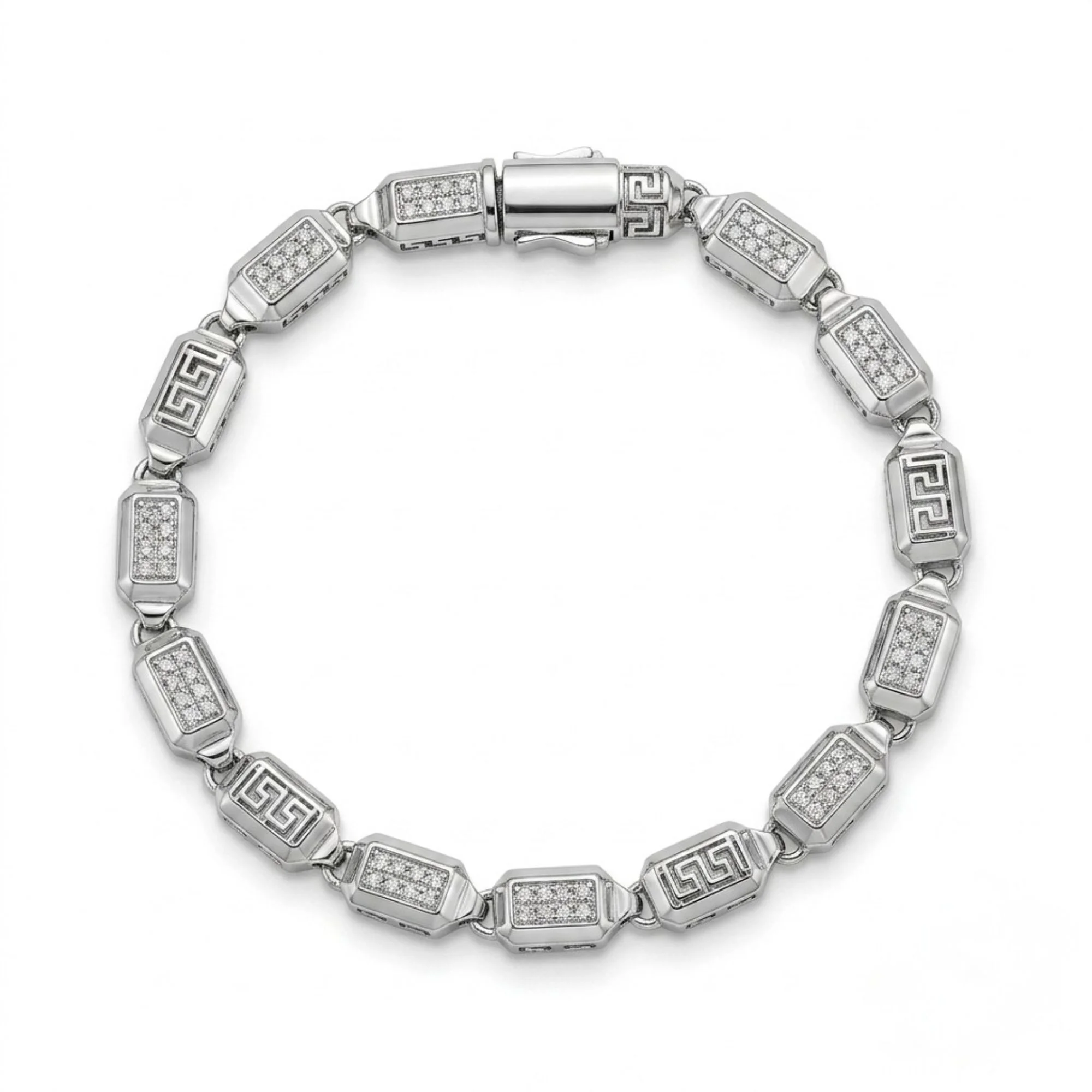 Silver Iced Block Bracelet Men's Bracelet - Image 1