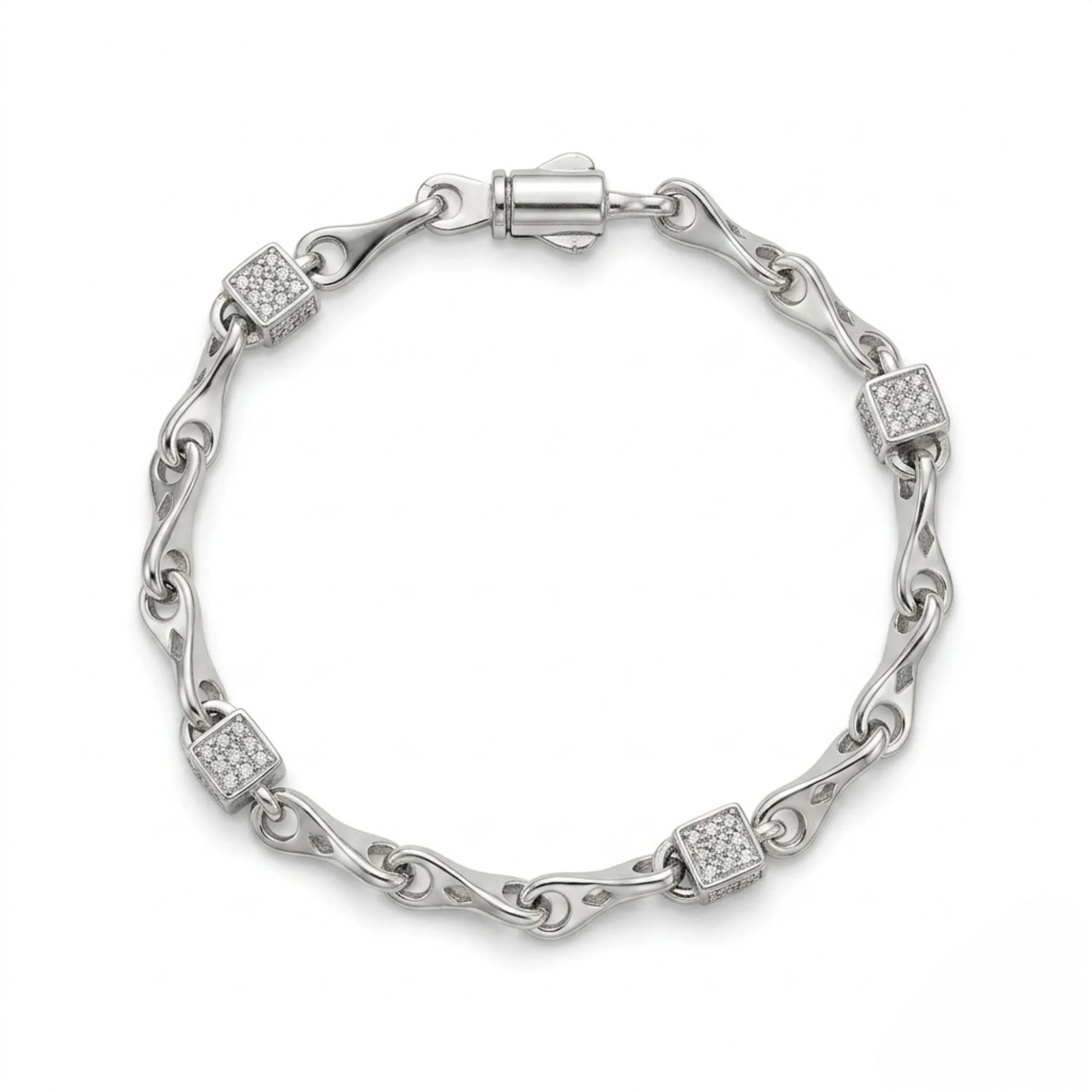 Silver Cubic Link Bracelet Men's Bracelet - Image 1