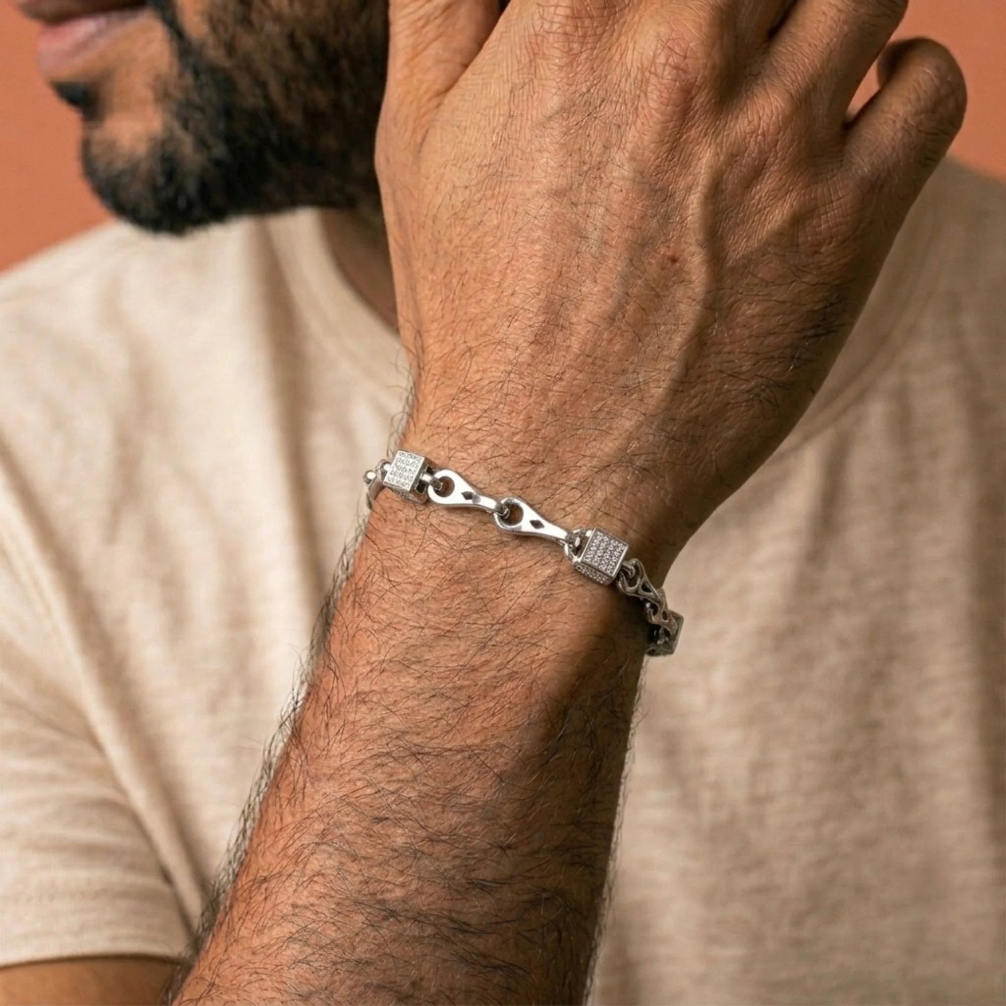 Silver Cubic Link Bracelet Men's Bracelet - Image 2