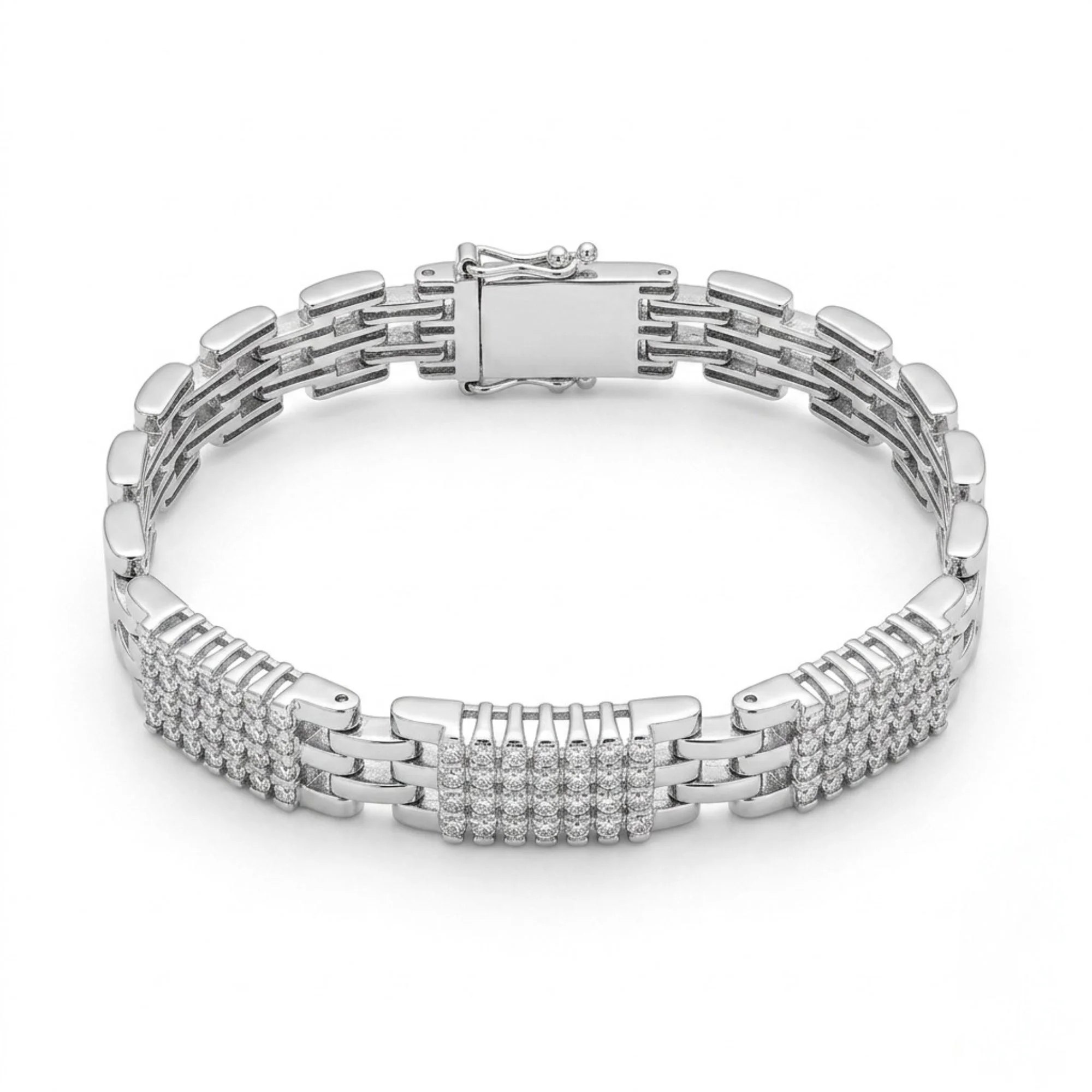 Silver Cluster Link Bracelet Men's Bracelet - Image 1
