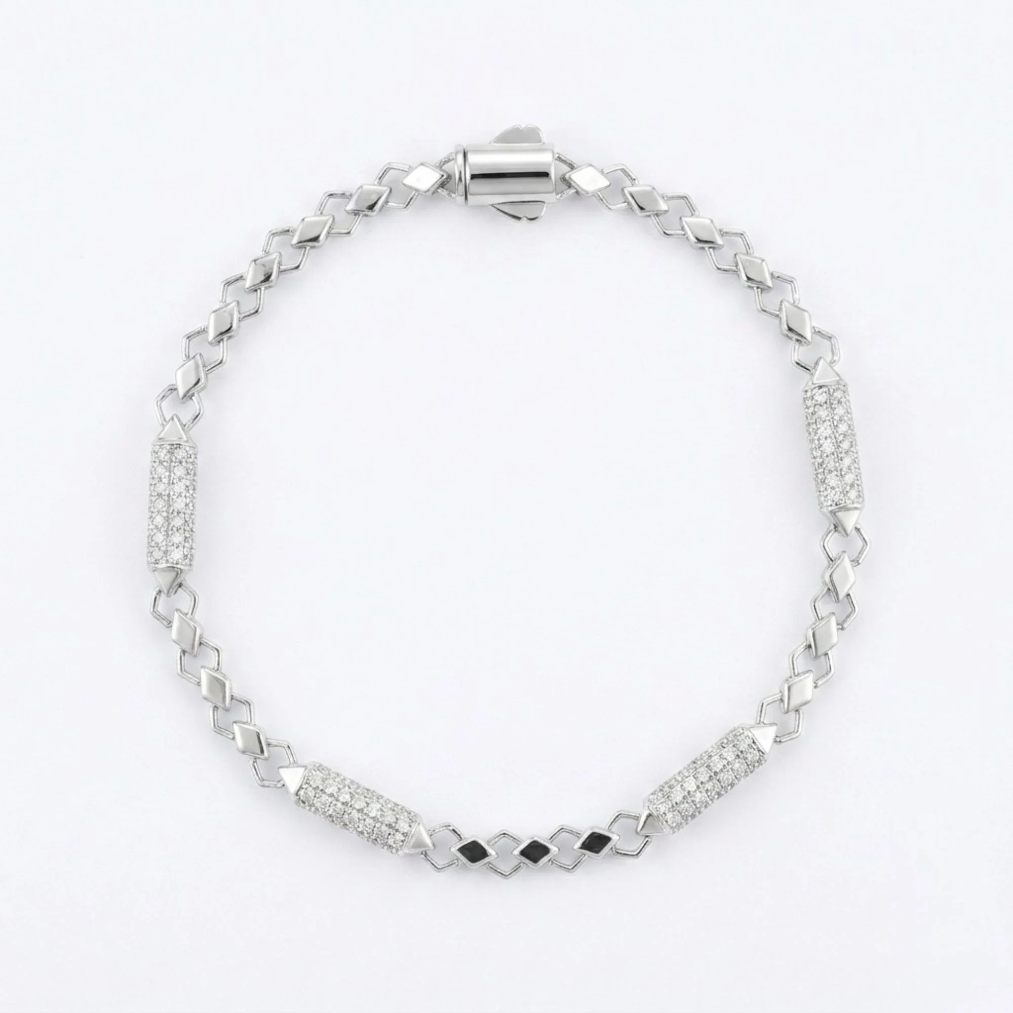 Silver Crystal Link Bracelet Men's Bracelet - Image 1
