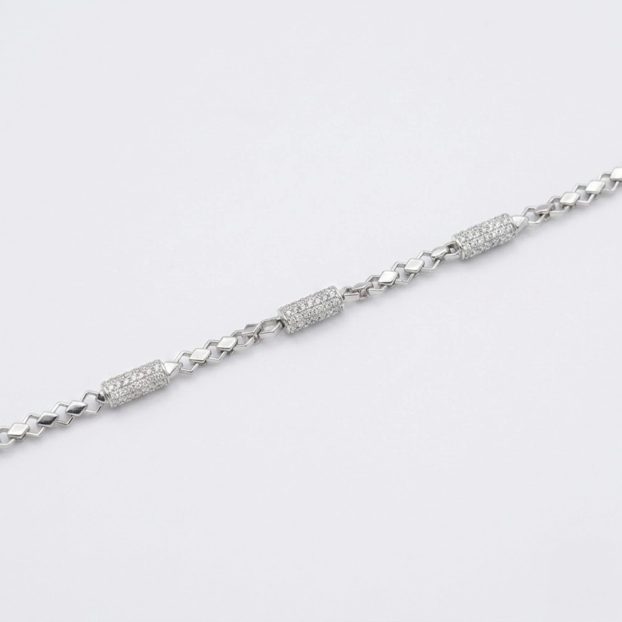Silver Crystal Link Bracelet Men's Bracelet - Image 3