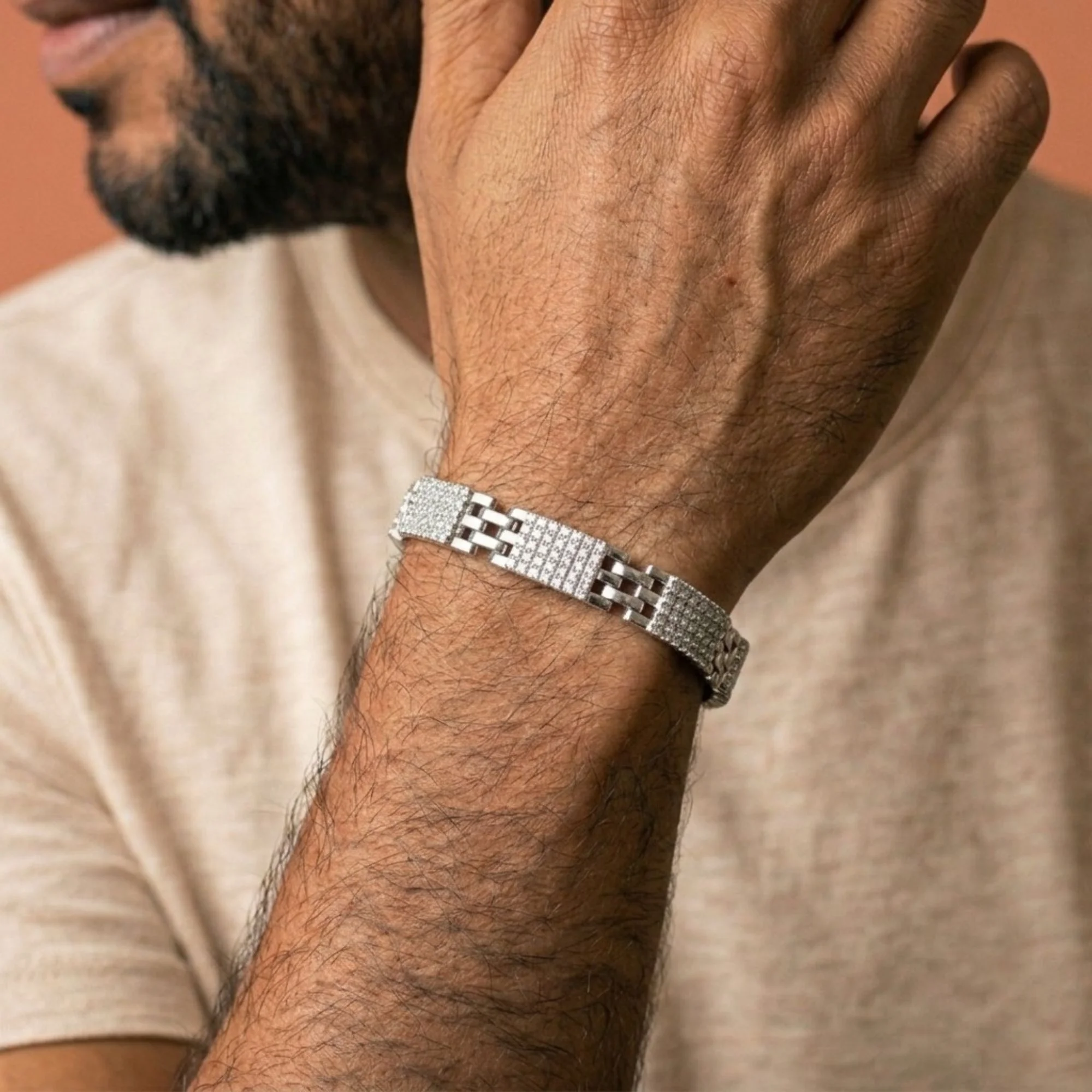 Silver Cluster Link Bracelet Men's Bracelet - Image 2