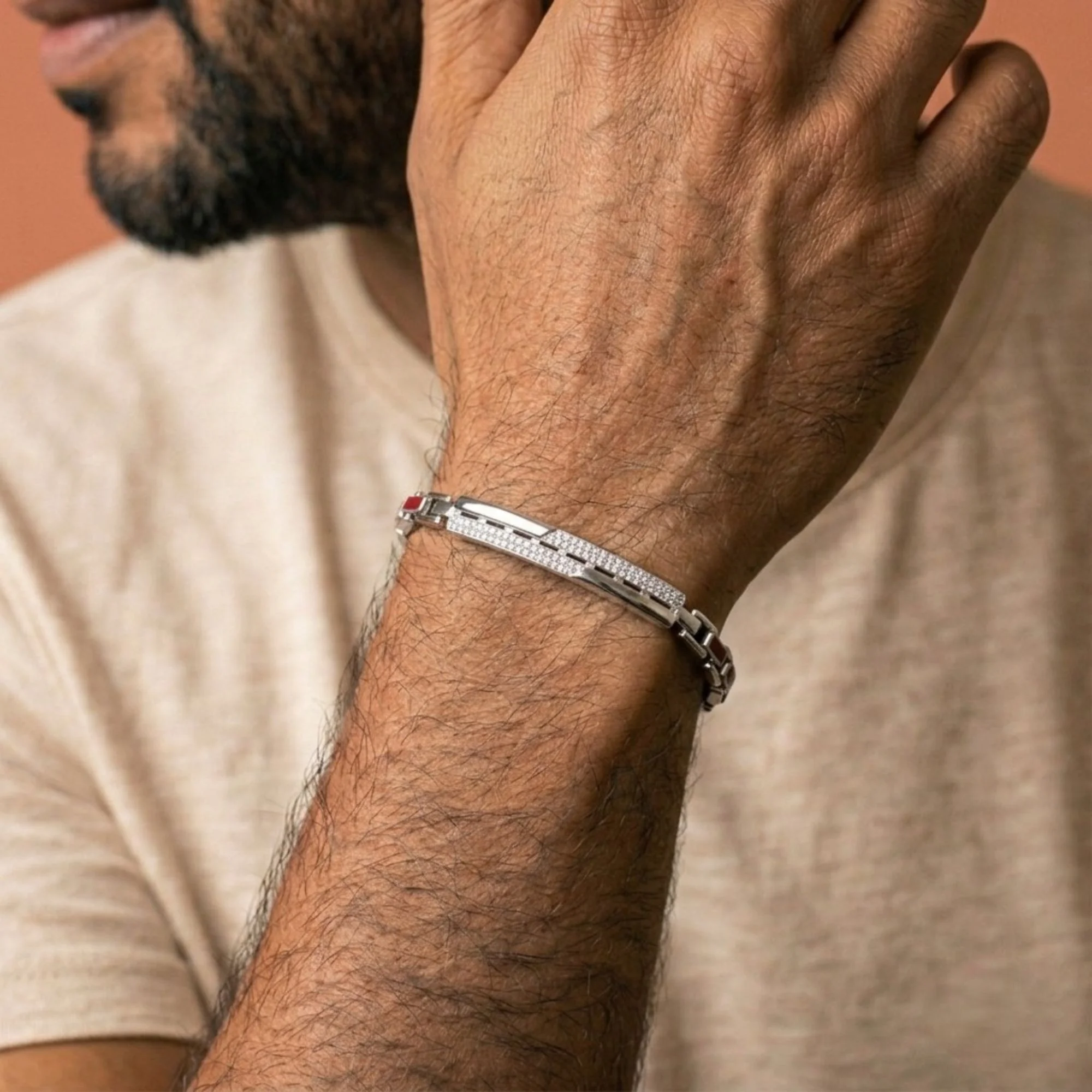 Silver Dual Line Bar Bracelet Men's Bracelet - Image 2