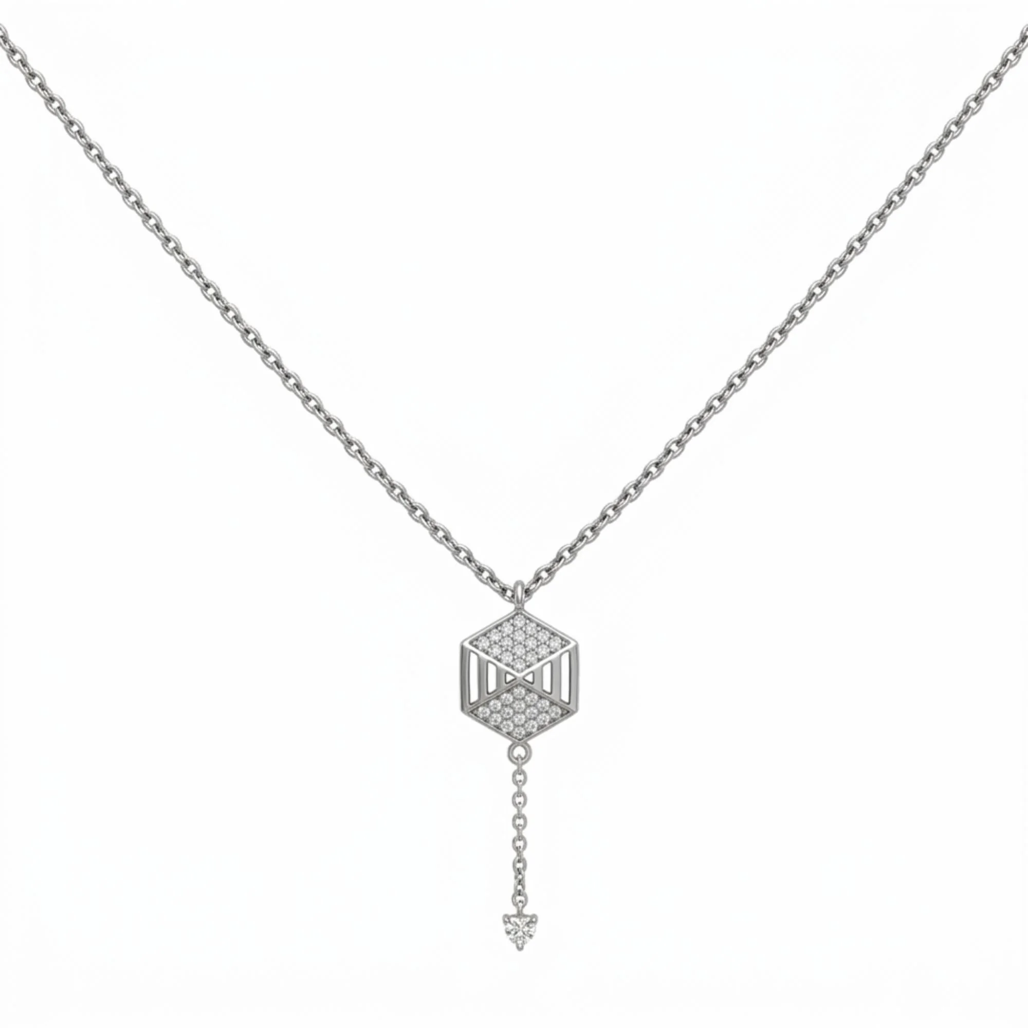 Silver Hexa Sparkle Heart Chain Pendant Chain & Pendant