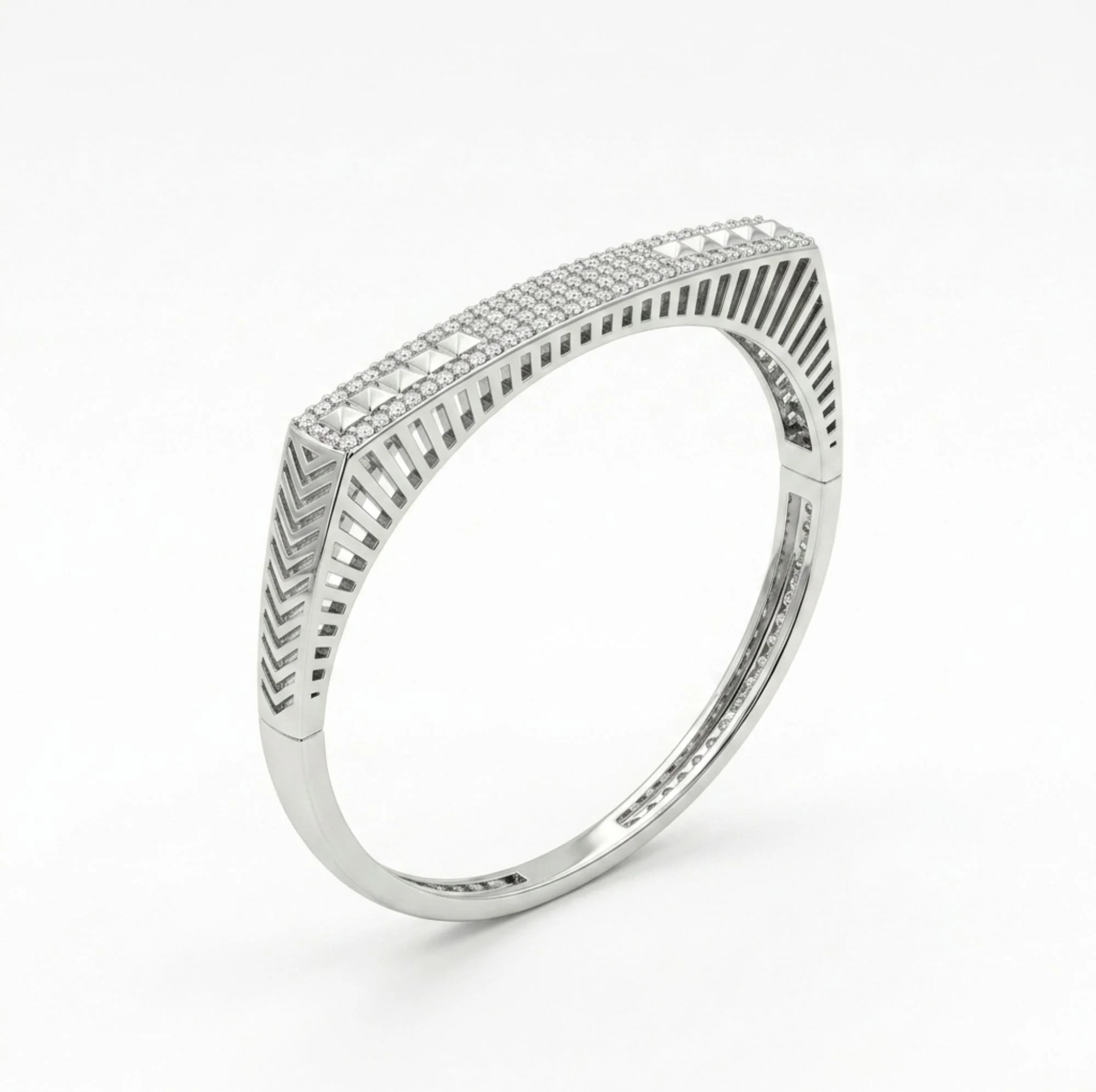 Silver Elegant Studded Pattern Kada - Image 3