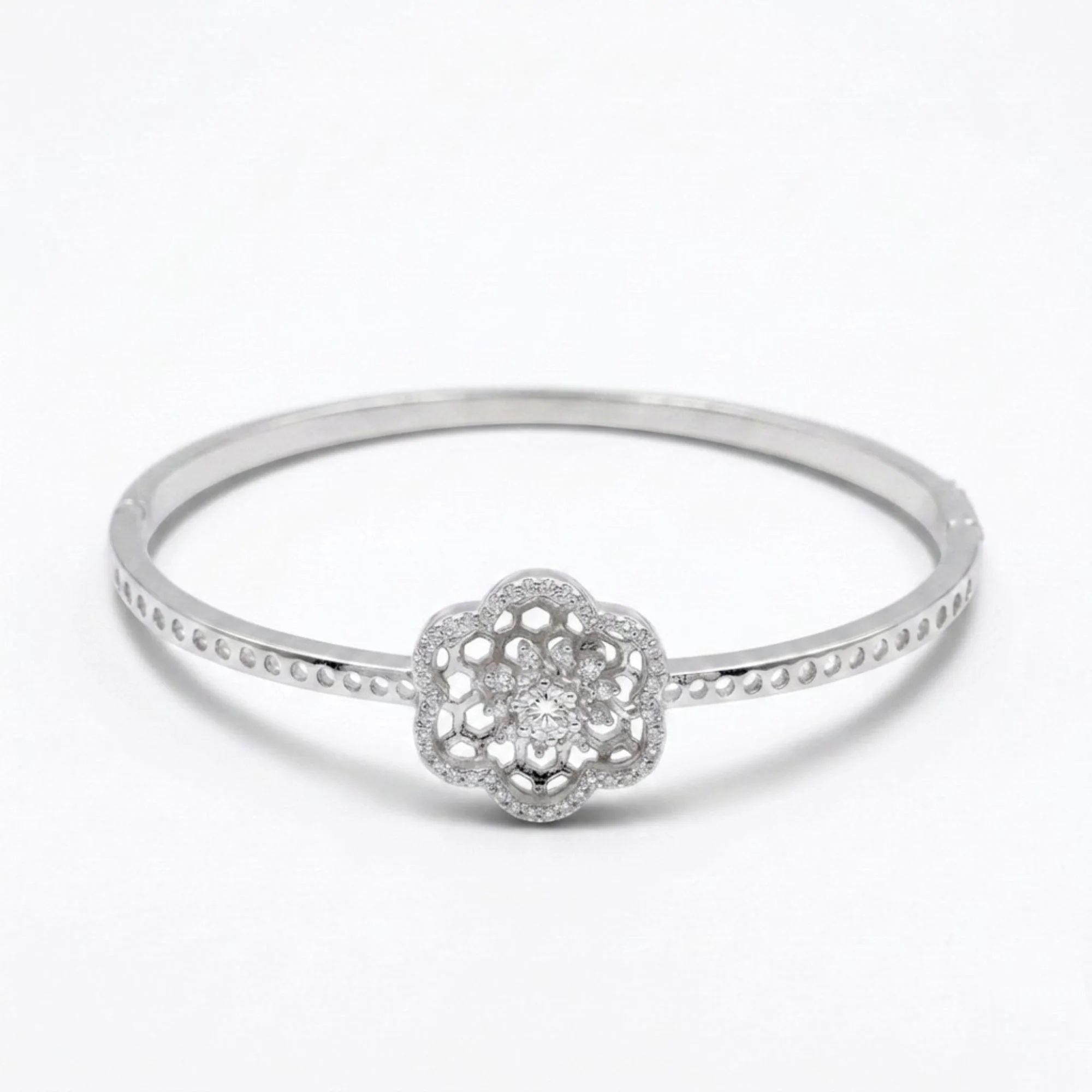 Silver Floral Lattice Kada