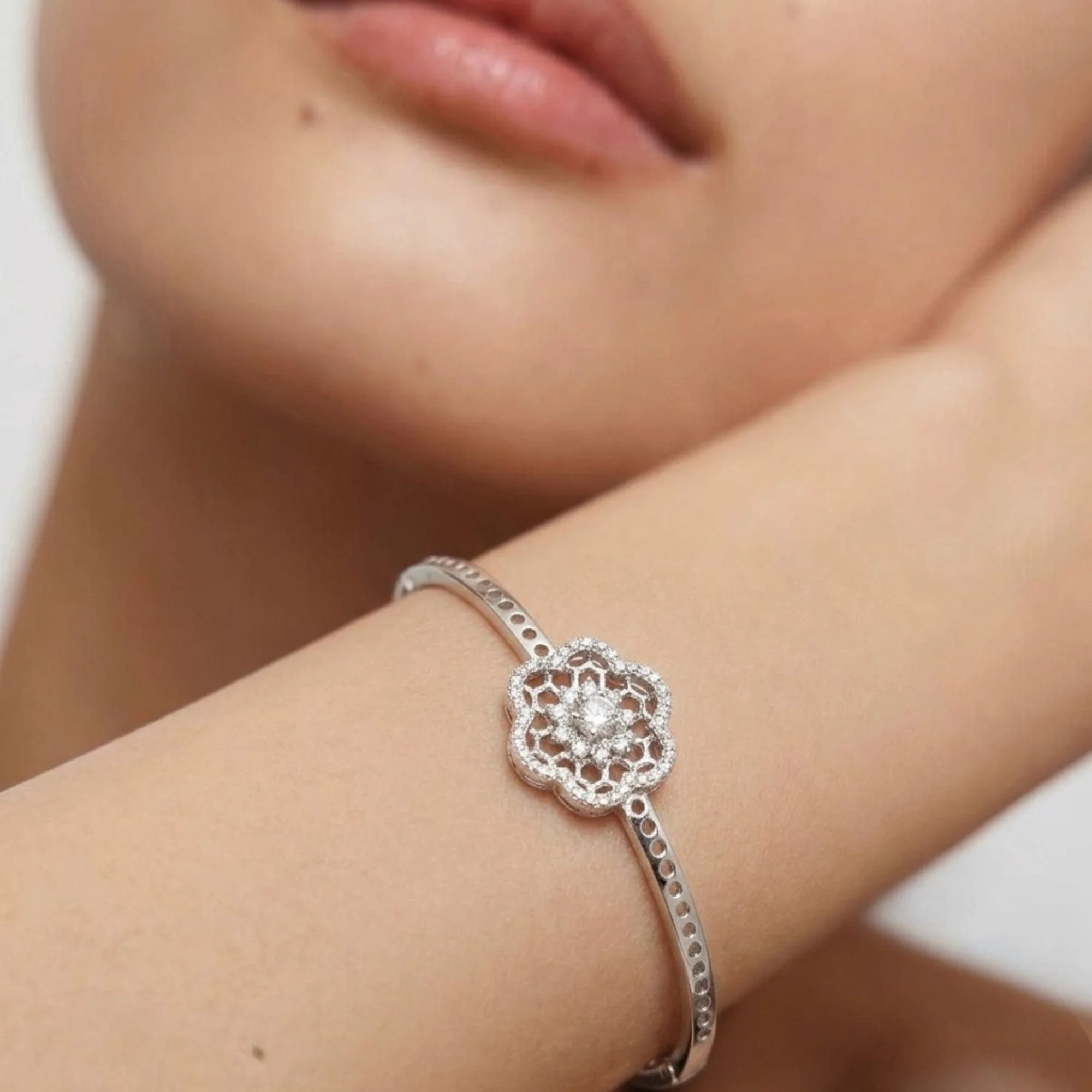 Silver Floral Lattice Kada - 2