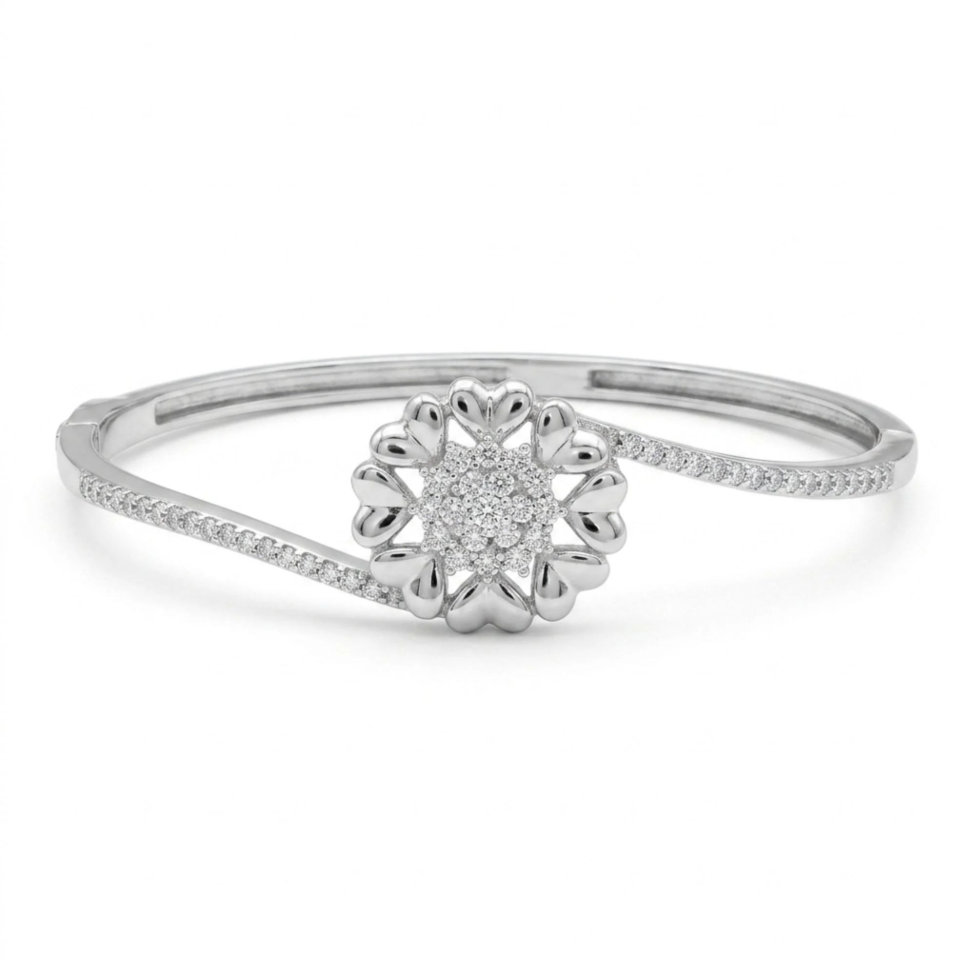 Silver Heart Cluster Flower Kada