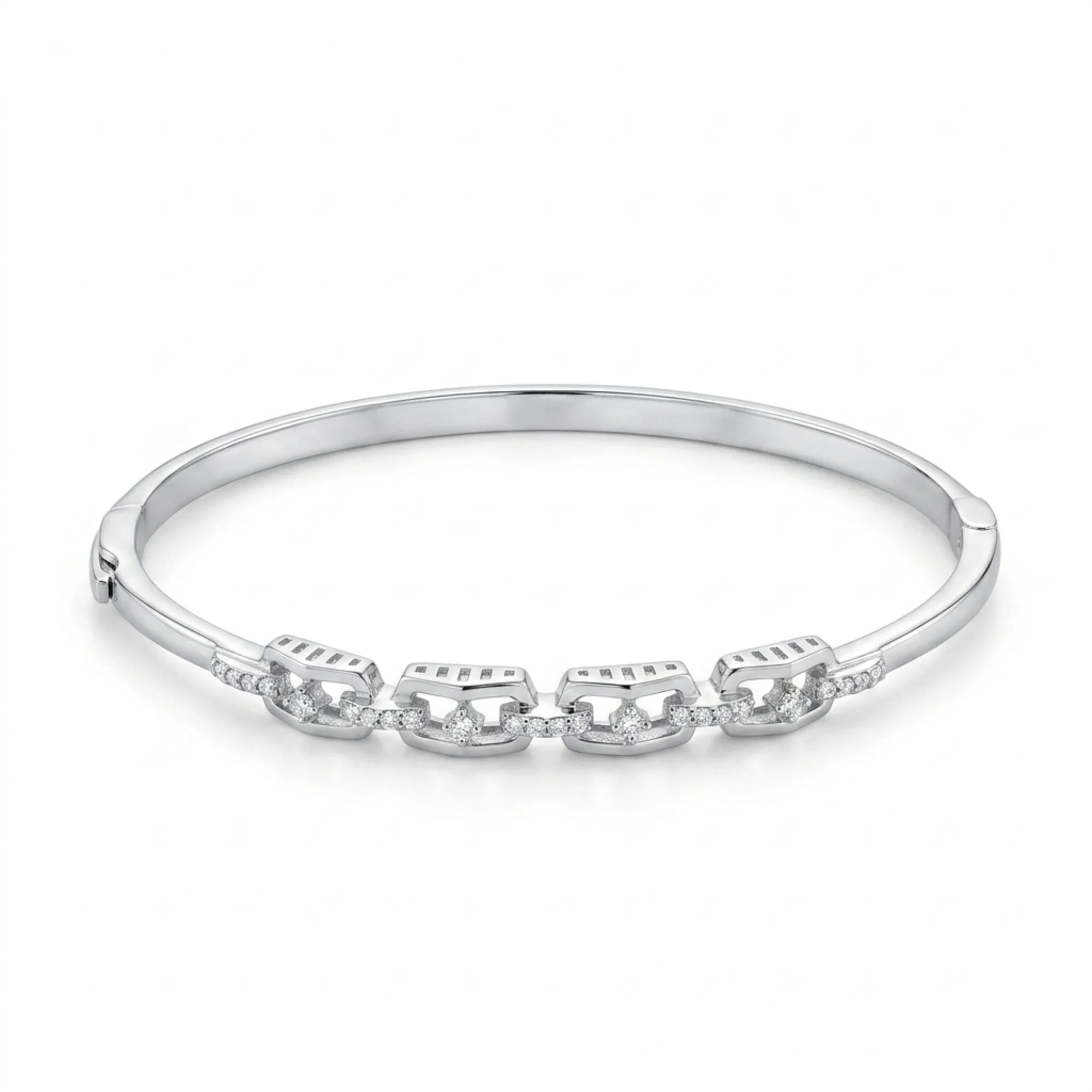 Silver Geometric Link Kada