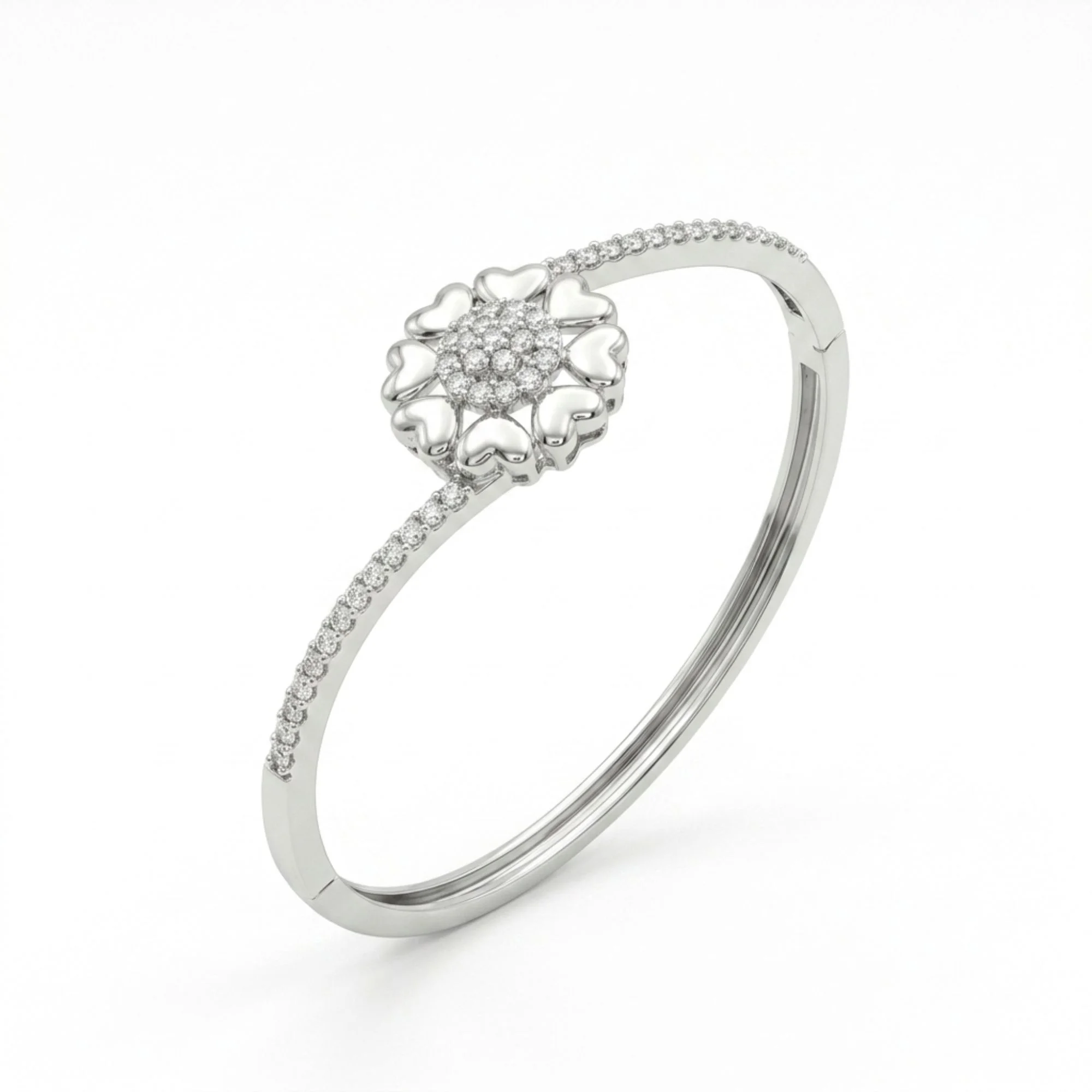 Silver Heart Cluster Flower Kada - Image 3