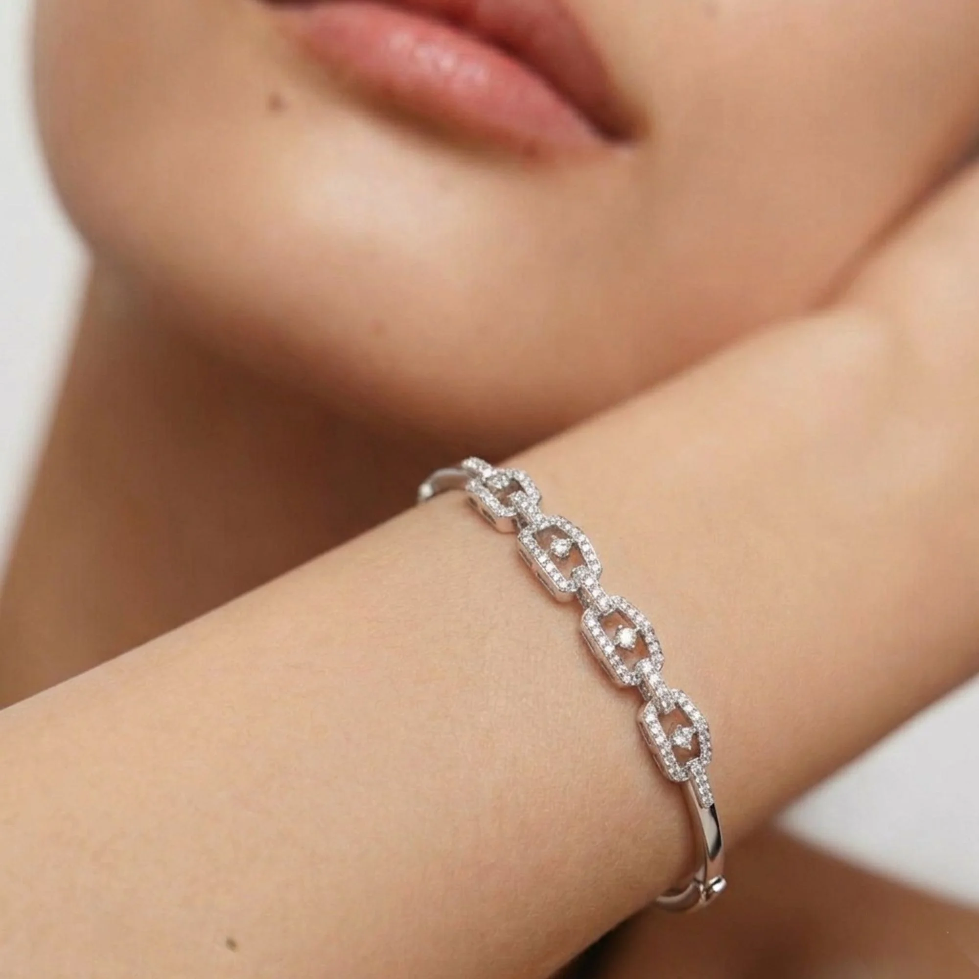 Silver Geometric Link Kada - 2