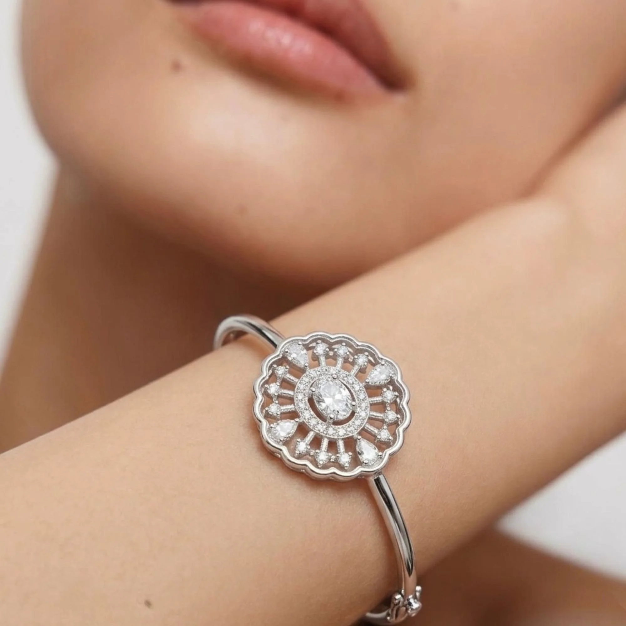 Silver Filigree Sunburst Kada - 2