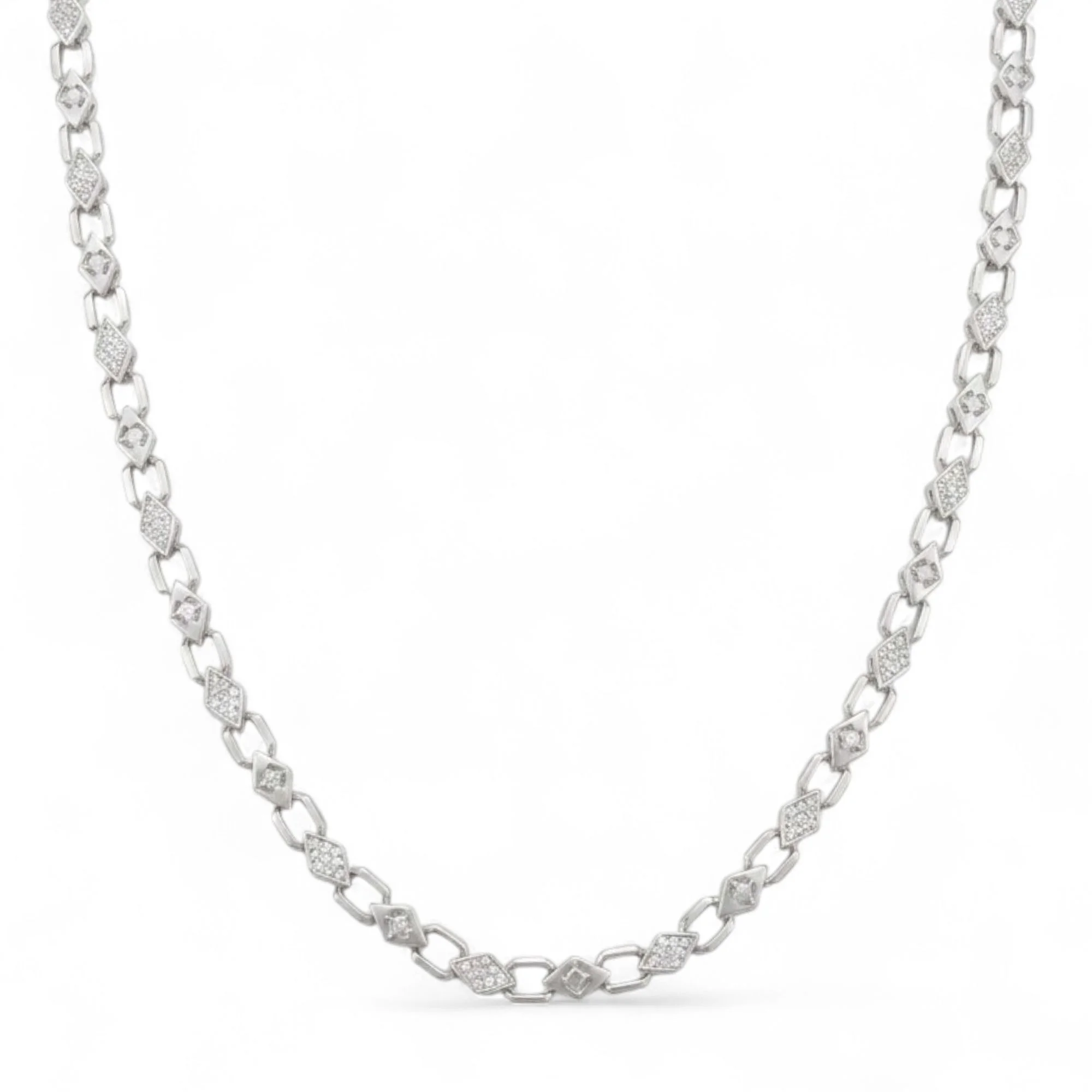 Silver Alternating Rhombus Men's Chain